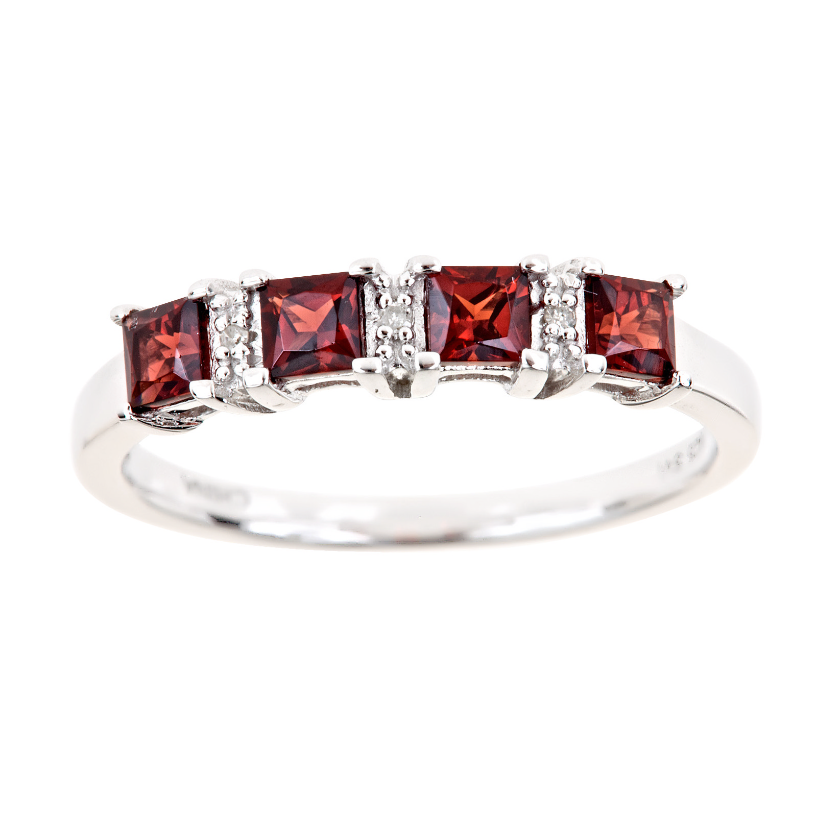 Ladies Sterling Silver 4 Stone Garnet and Diamond Accent Ring