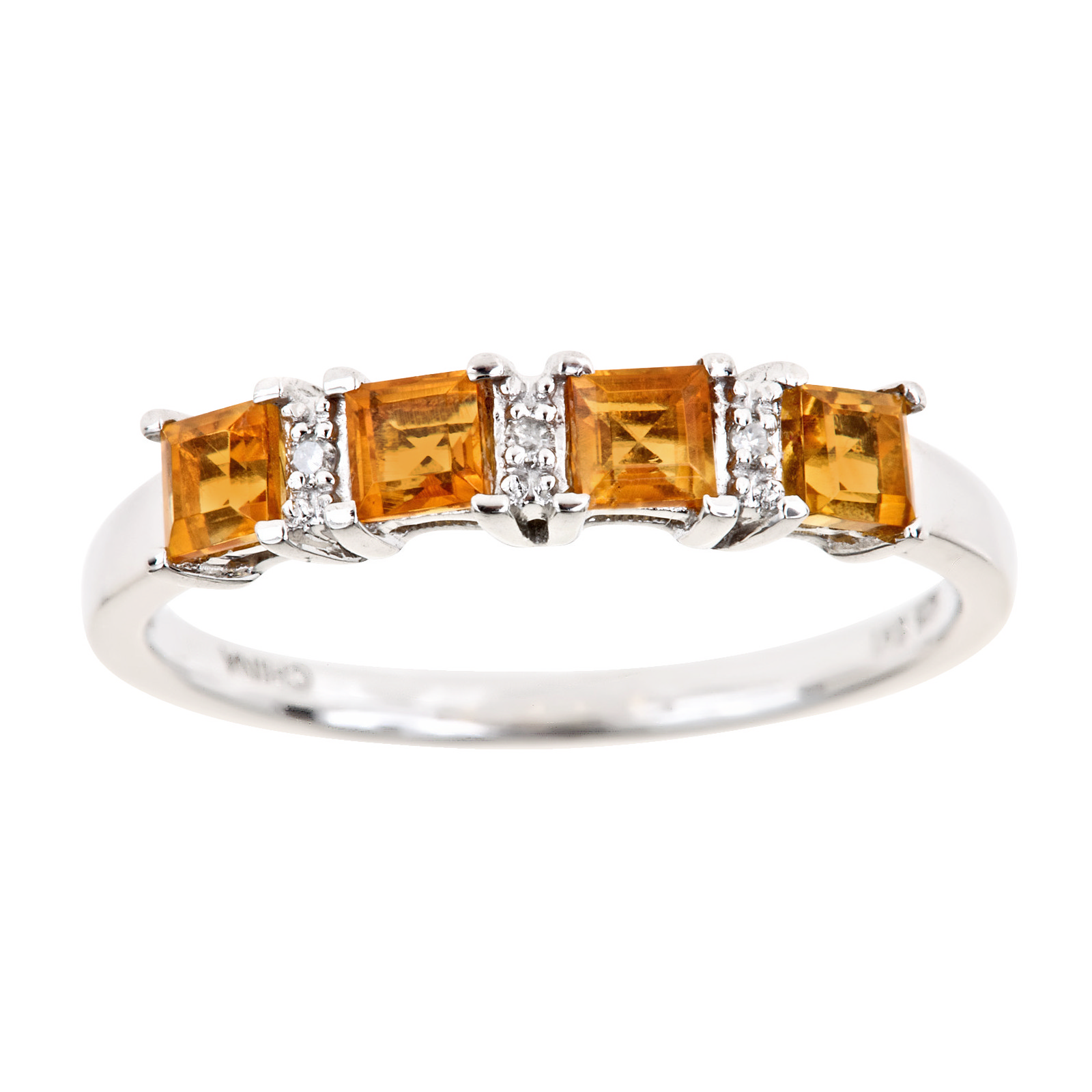 Ladies Sterling Silver 4 Stone Citrine and Diamond Accent Ring
