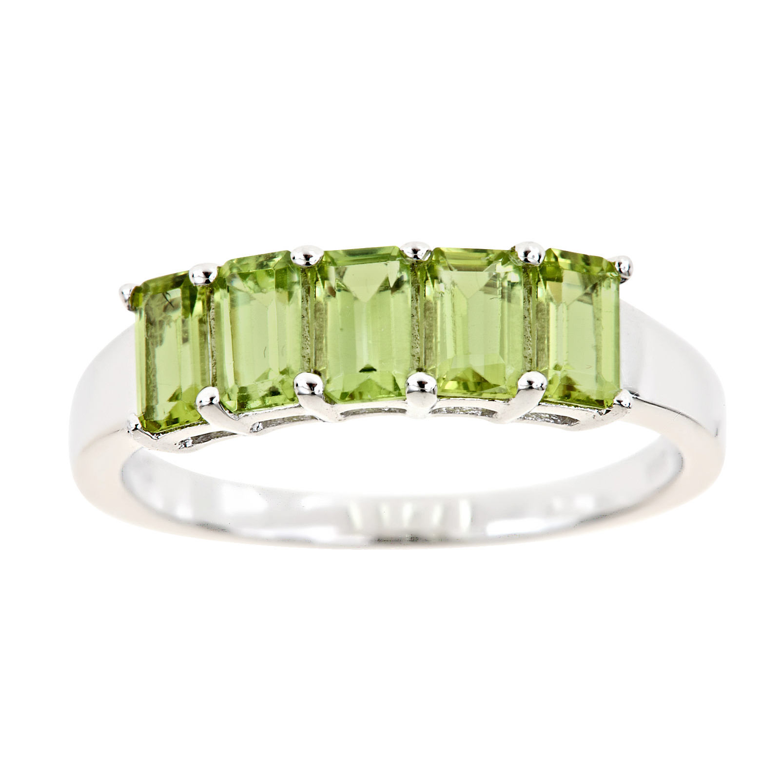 Ladies Sterling Silver 5 Stone  Emerald Cut Peridot Ring
