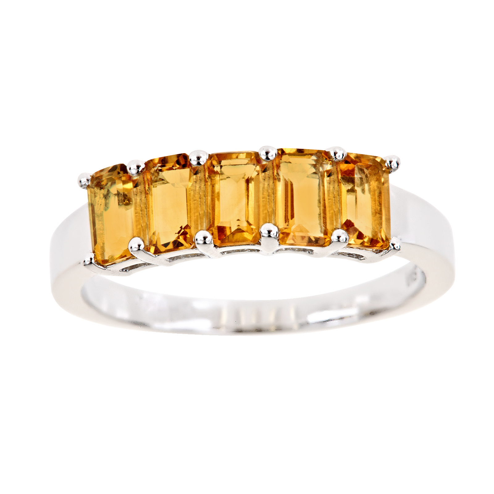 Ladies Sterling Silver 5 Stone  Emerald Cut Citrine Ring