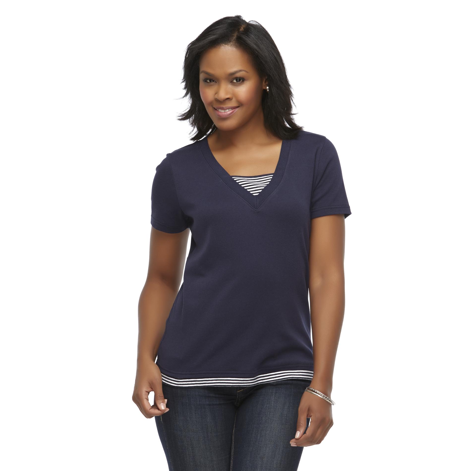 Basic Editions Women's Layered Look T-Shirt - Striped