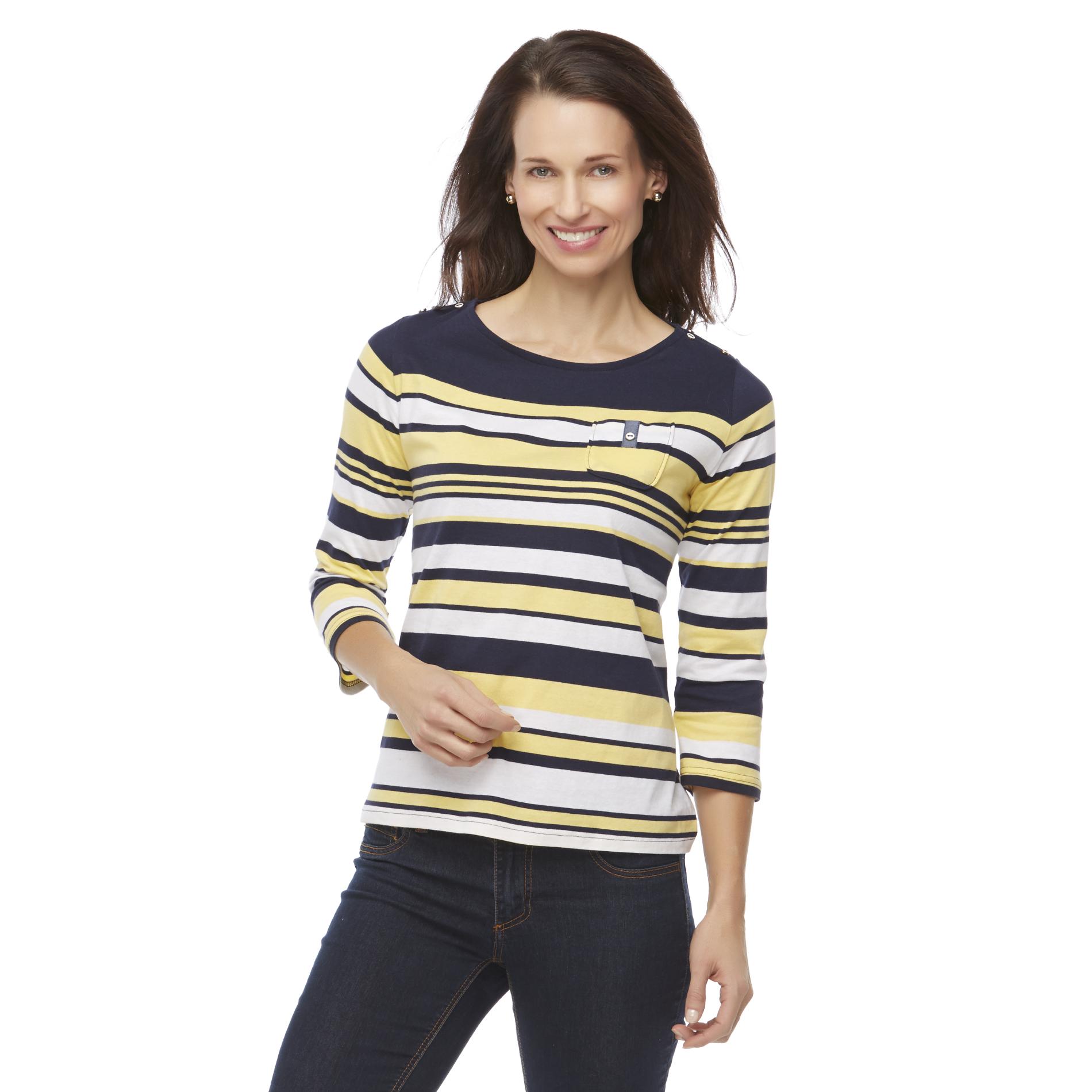 Basic Editions Women's Boat Neck Top - Striped