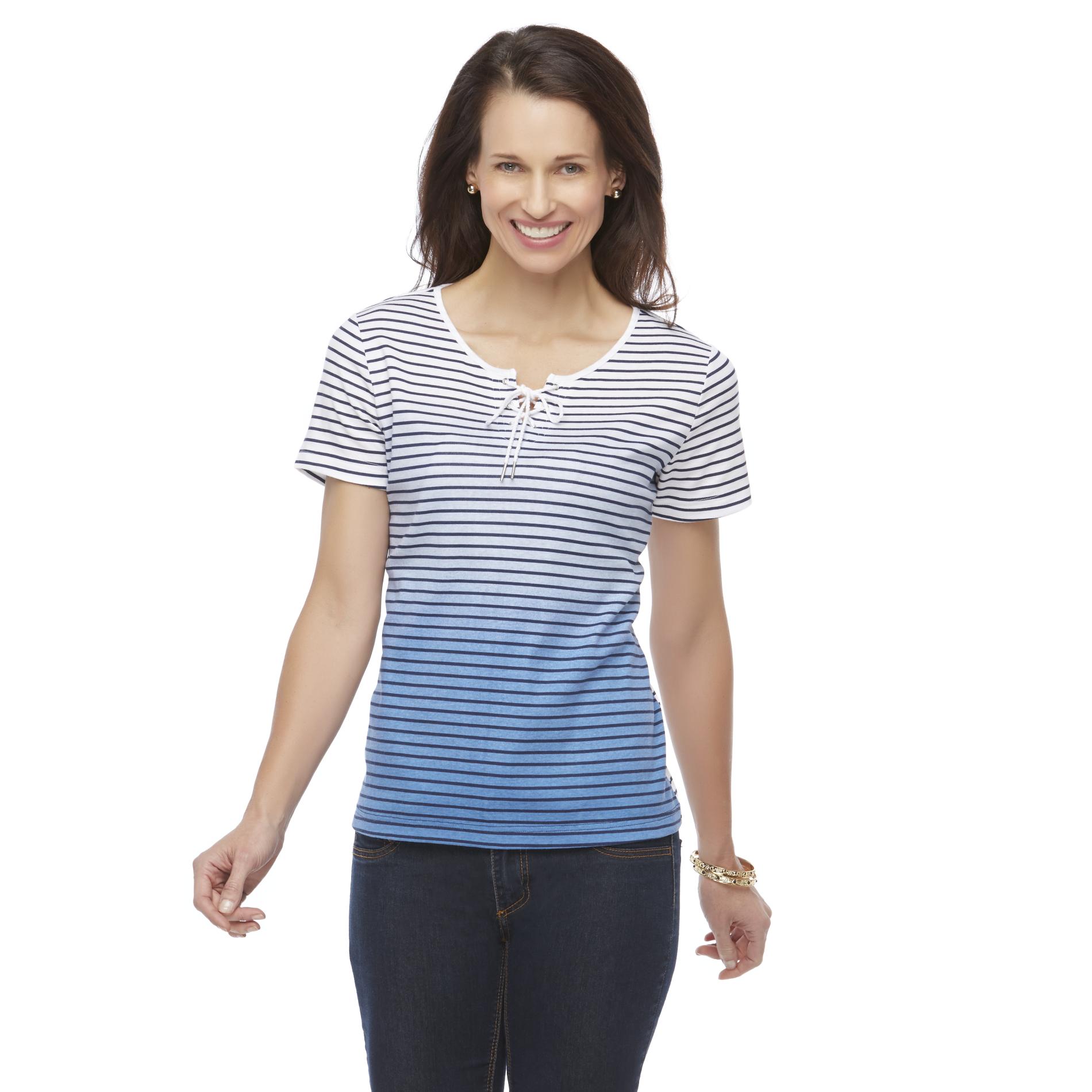 Basic Editions Women's Ombre T-Shirt - Striped