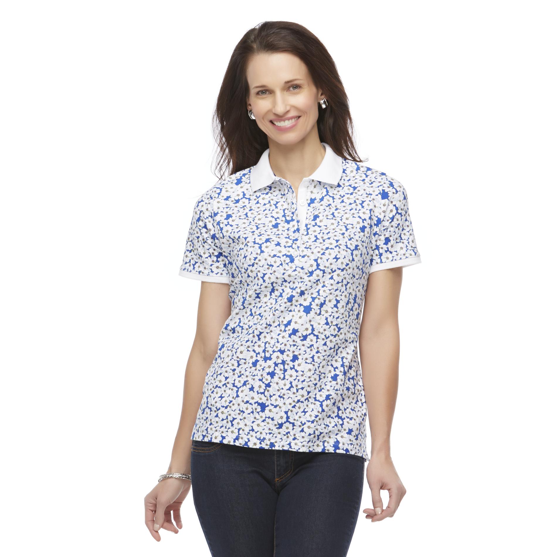 Laura Scott Women's Pique Polo Shirt - Floral Print