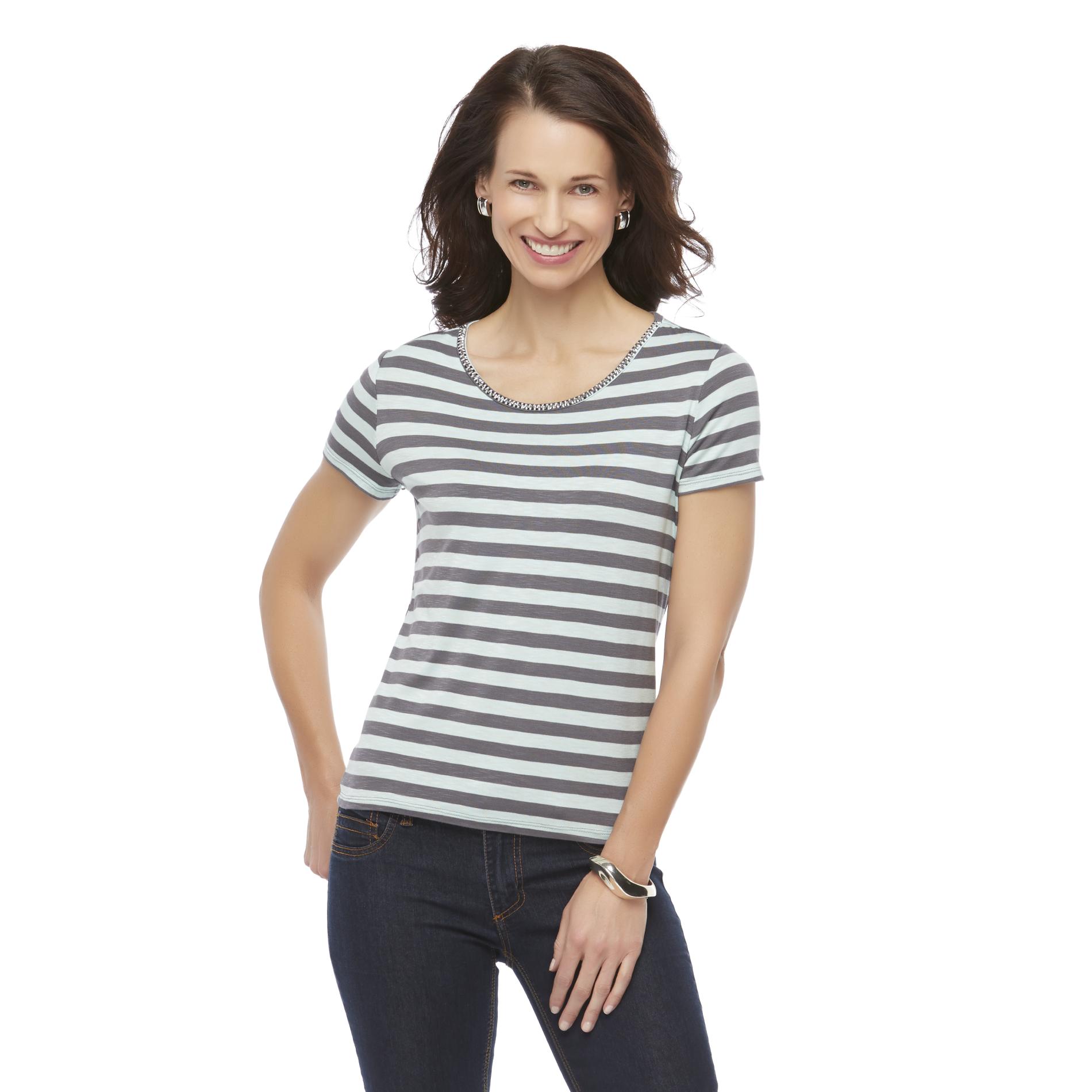Jaclyn Smith Women's Embellished T-Shirt - Striped