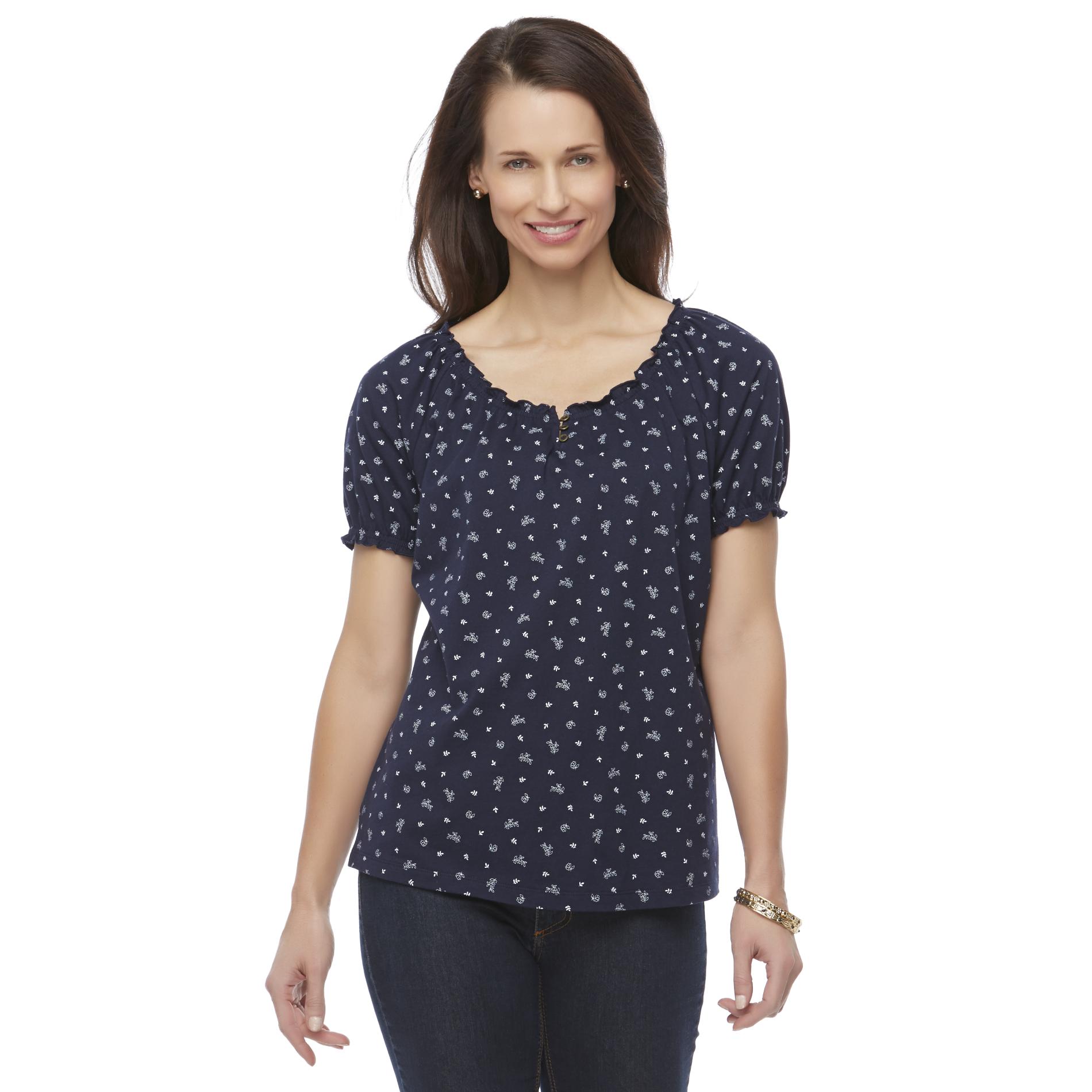 Basic Editions Women's Knit Peasant Top - Floral