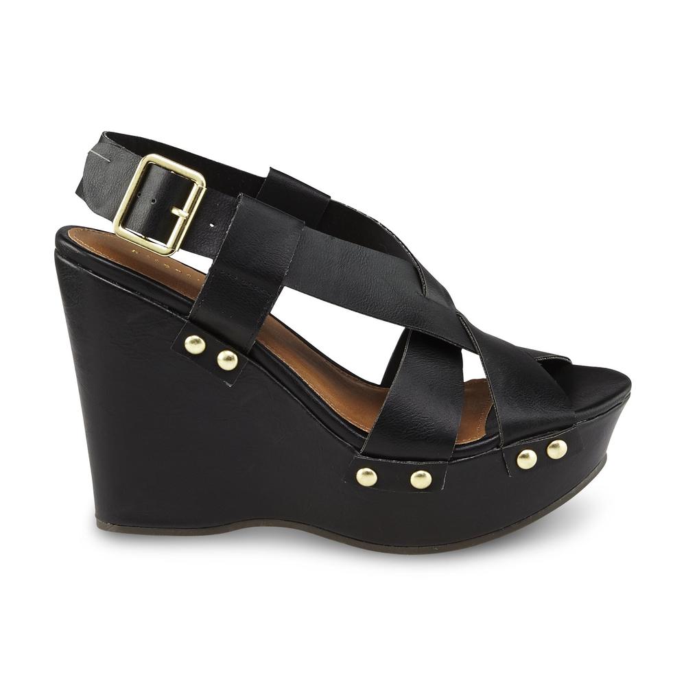 Attention Women's Tully Black Studded Wedge Sandal - Wide Width Available