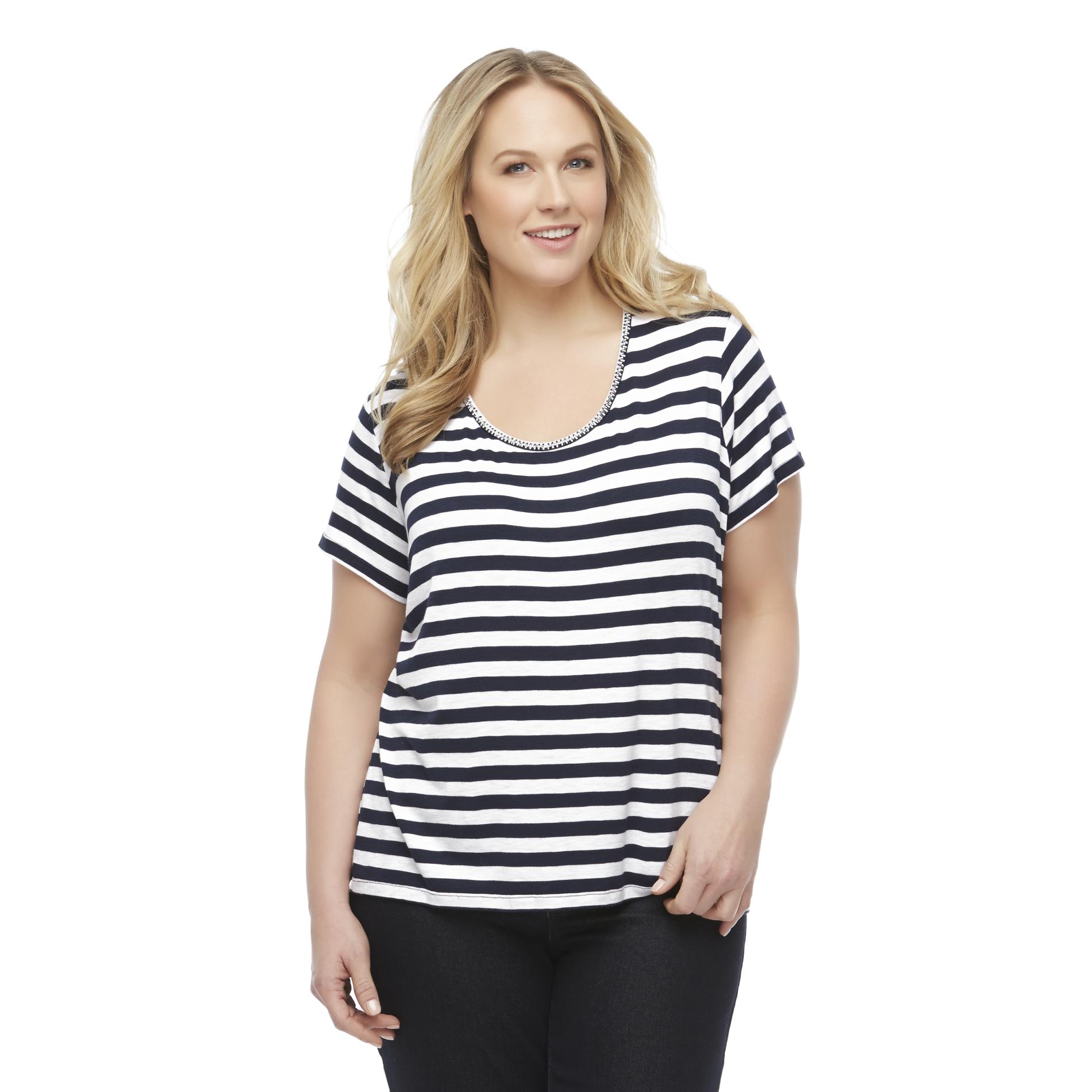 Jaclyn Smith Women's Plus Embellished T-Shirt - Striped
