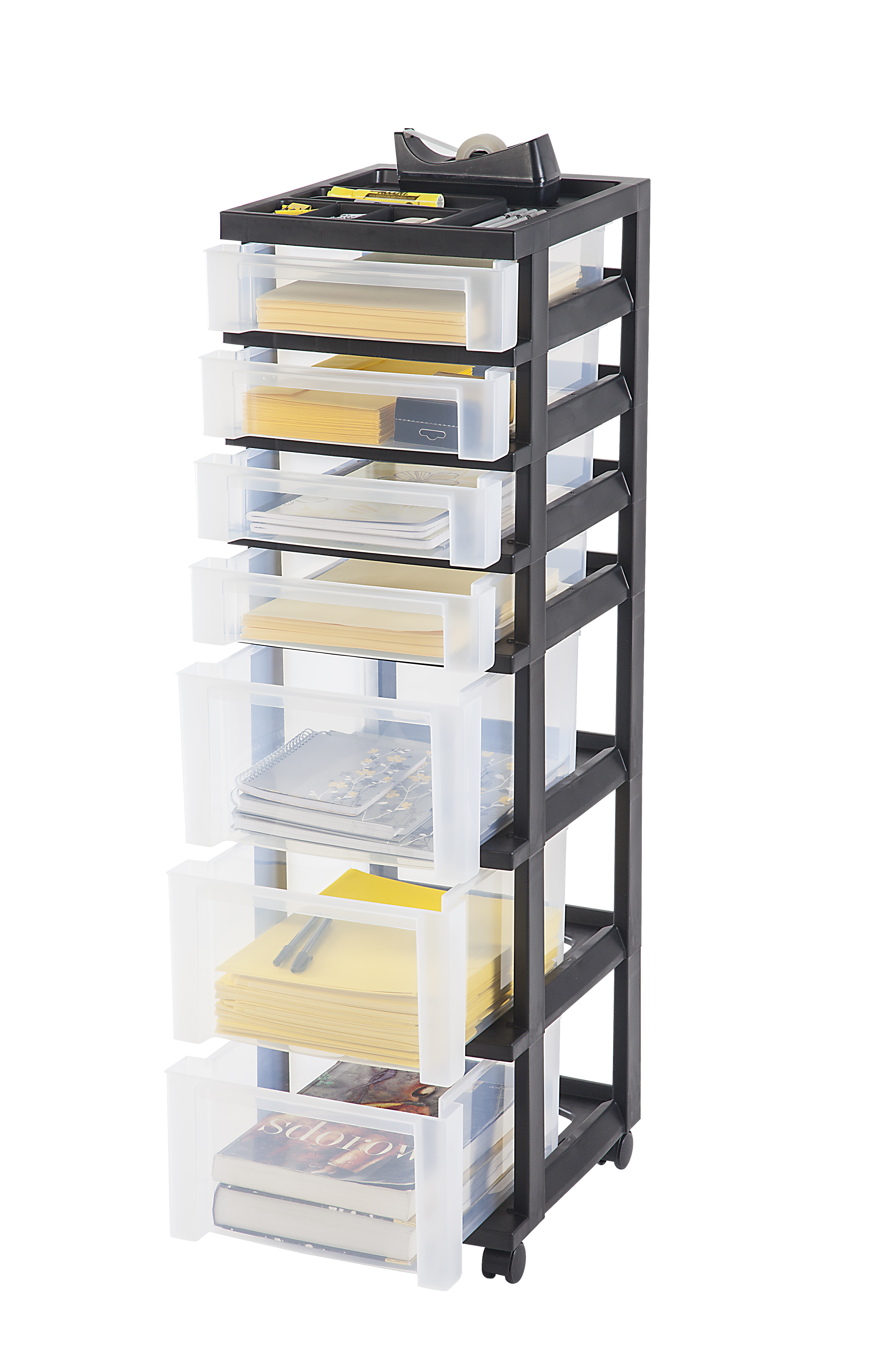 Iris 7 Drawer Storage Cart With Organizer Top Black