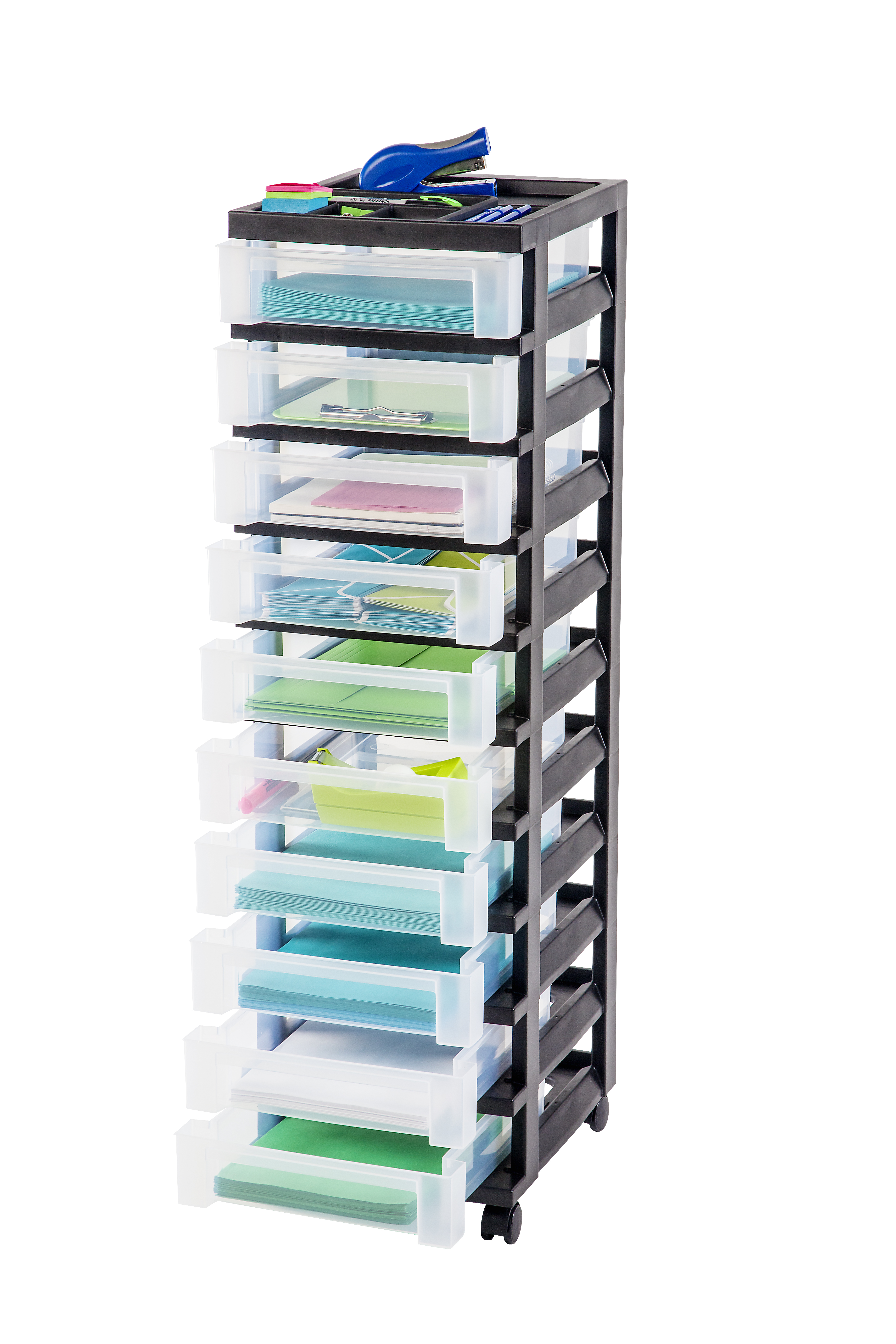 Iris 10 Drawer Storage Cart With Organizer Top Black