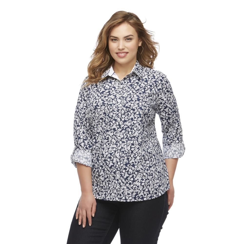 Laura Scott Women's Plus Button-Front Shirt - Floral Print