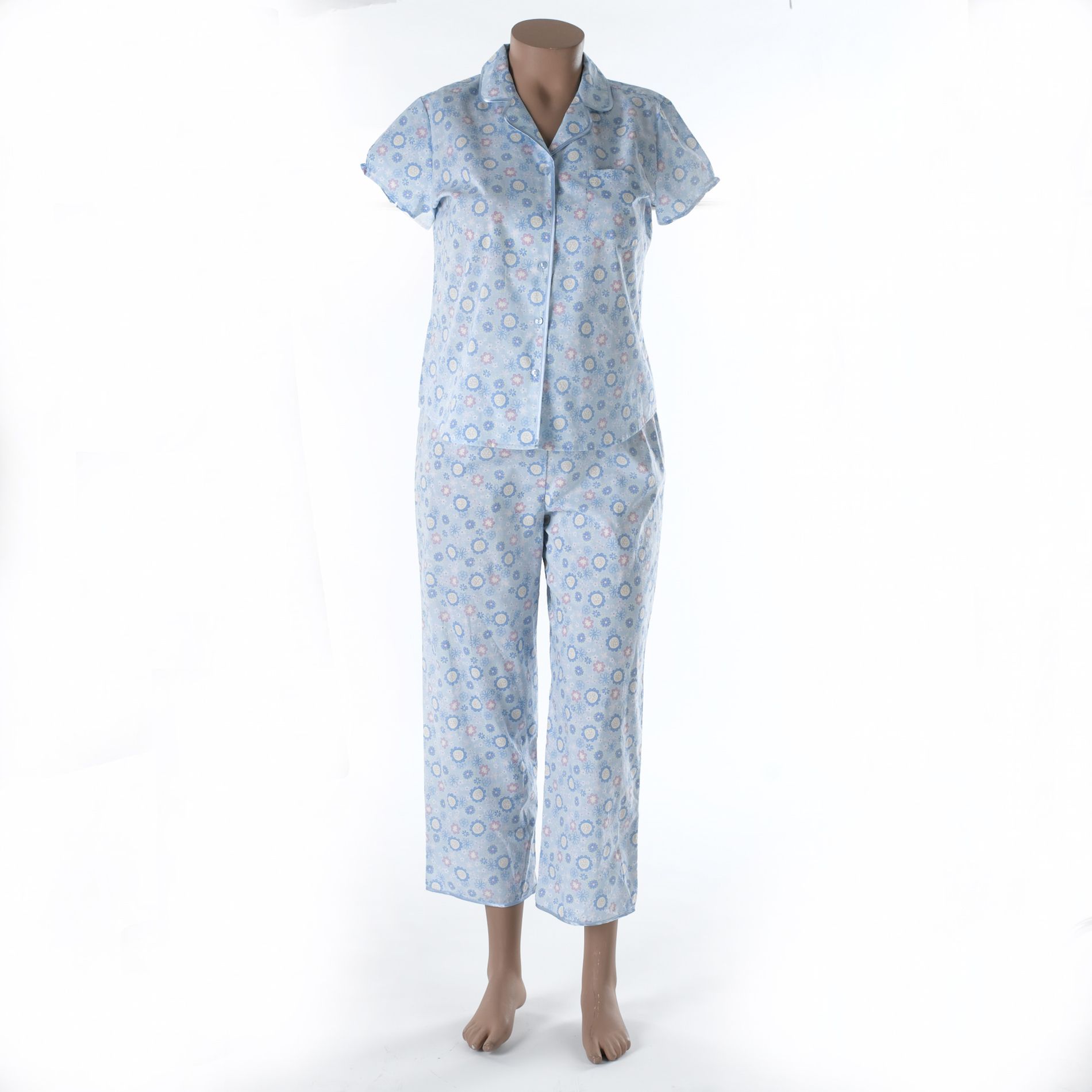 Pink K Women&#39;s Short Sleeve Notch Collar Floral Print Pajama Set