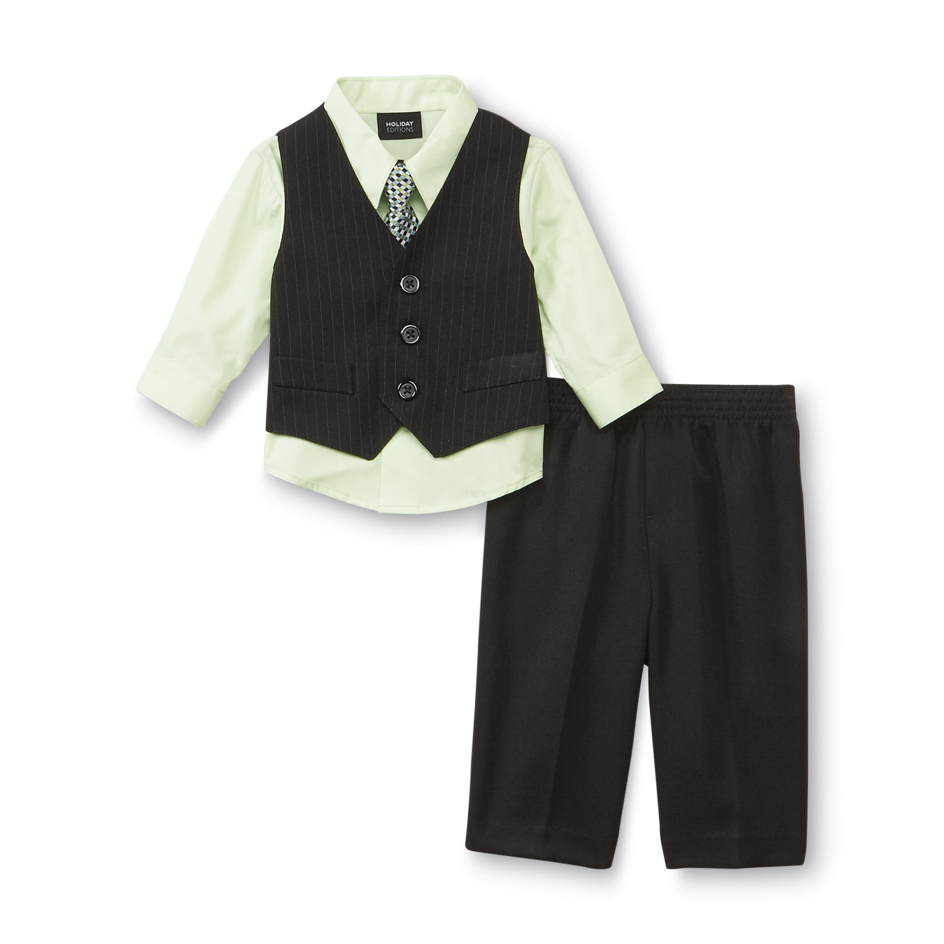 Holiday Editions Newborn Boy's Shirt  Vest  Pants & Necktie - Striped