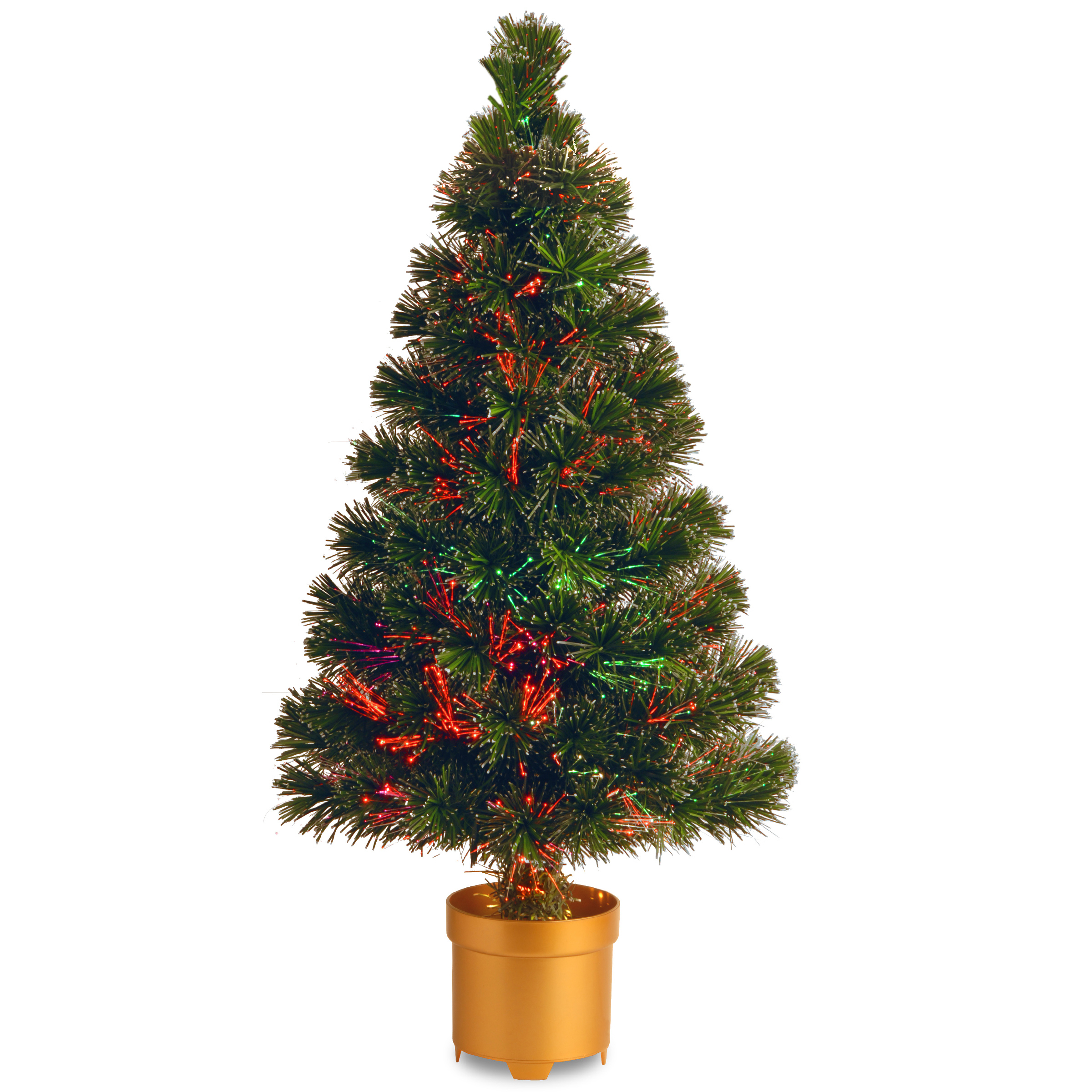 National Tree Company 32" Fiber Optic Evergreen Firework Tree with Gold Fiber Optic Christmas Tree Color Wheel