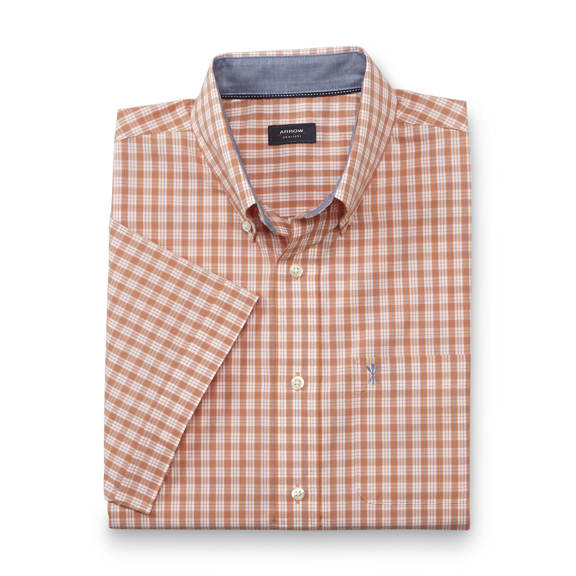 Arrow Men's Short-Sleeve Poplin Button-Front Shirt - Plaid