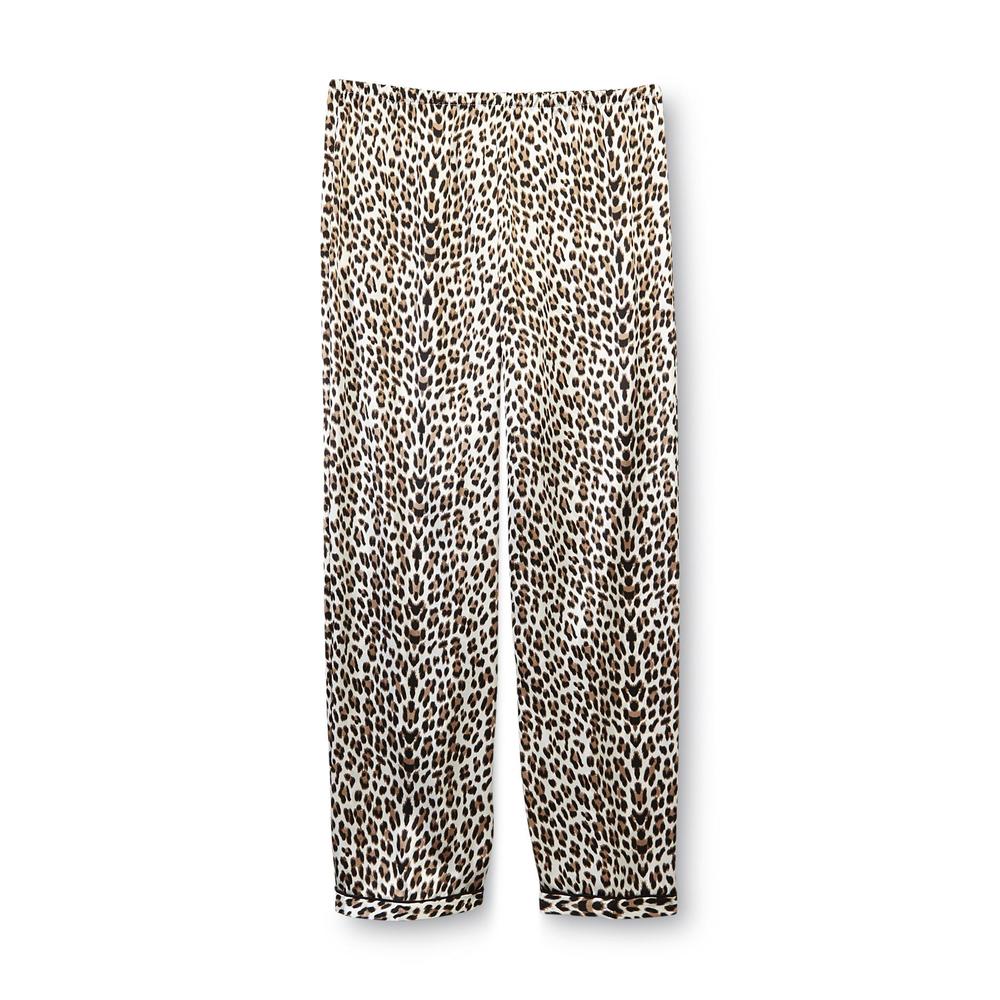 Women's Satin Pajama Top & Pants - Leopard