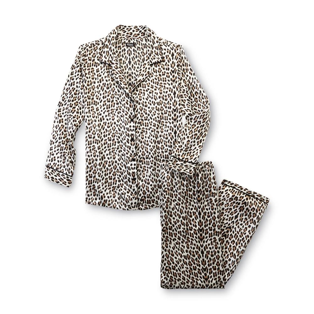 Women's Satin Pajama Top & Pants - Leopard
