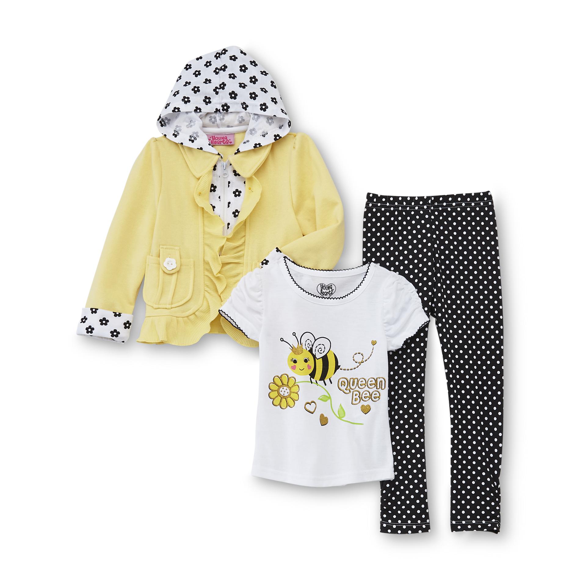 Young Hearts Infant & Toddler Girl's T-Shirt  Hoodie Jacket & Leggings - Bee