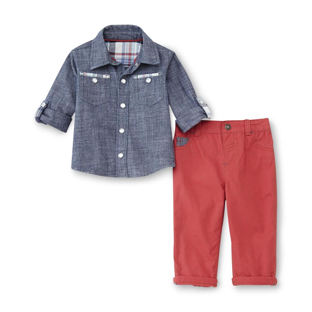 Route 66 Newborn Boy's Snap-Front Shirt & Twill Pants