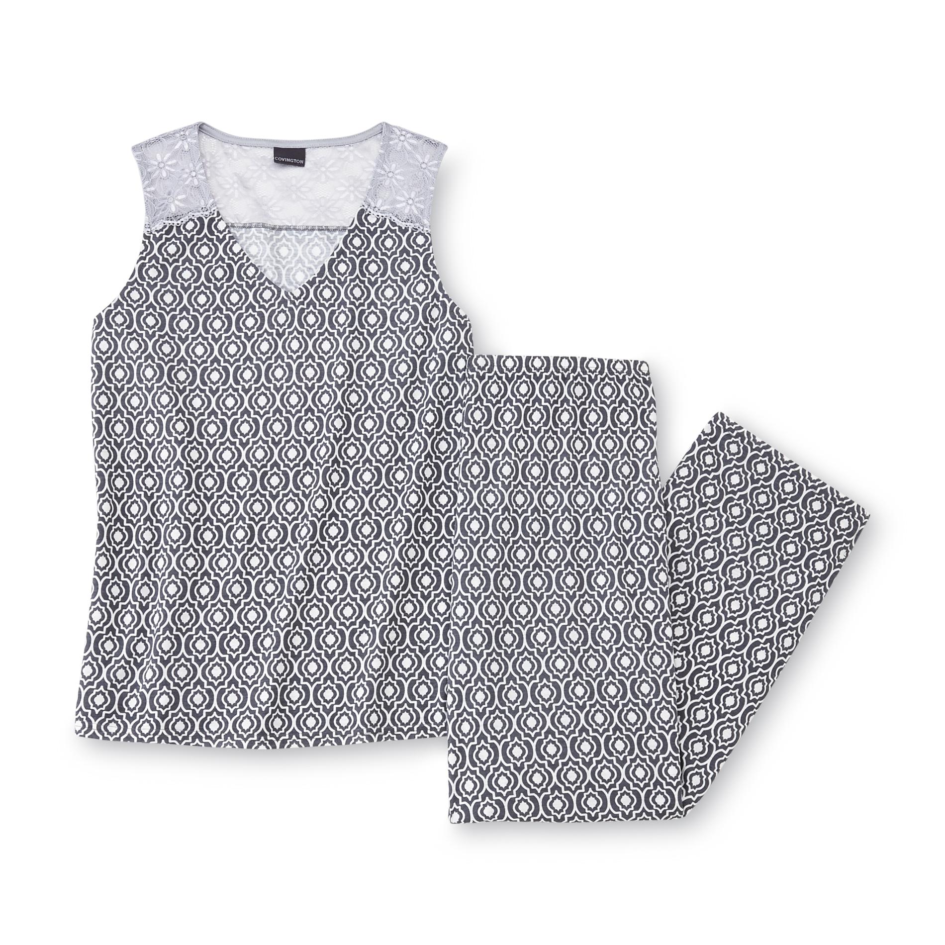 Covington Women's Sleeveless Pajama Shirt & Capri Pants - Geometric Print