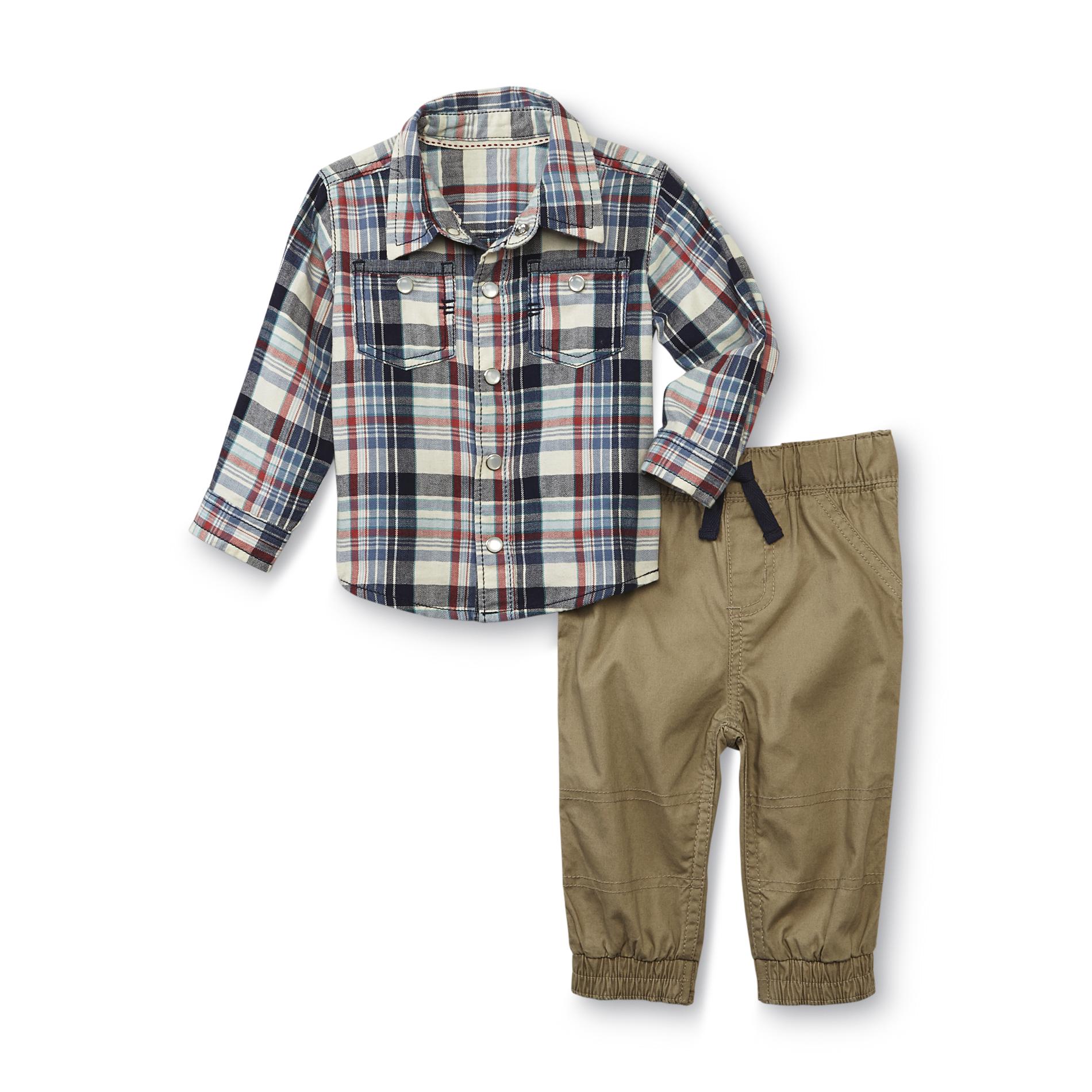 Route 66 Newborn Boy's Flannel Shirt & Khaki Pants - Plaid