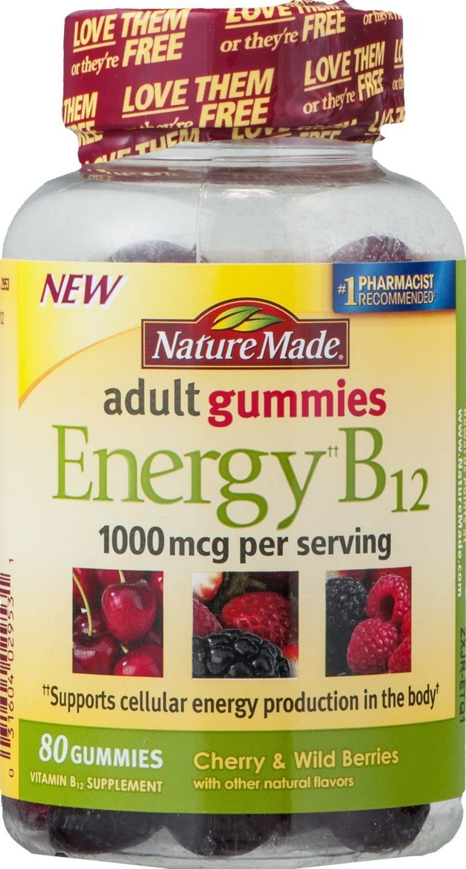 Nature Made Energy B12 1000 mcg Gummies Cherry & Wild Berries 80 Ct