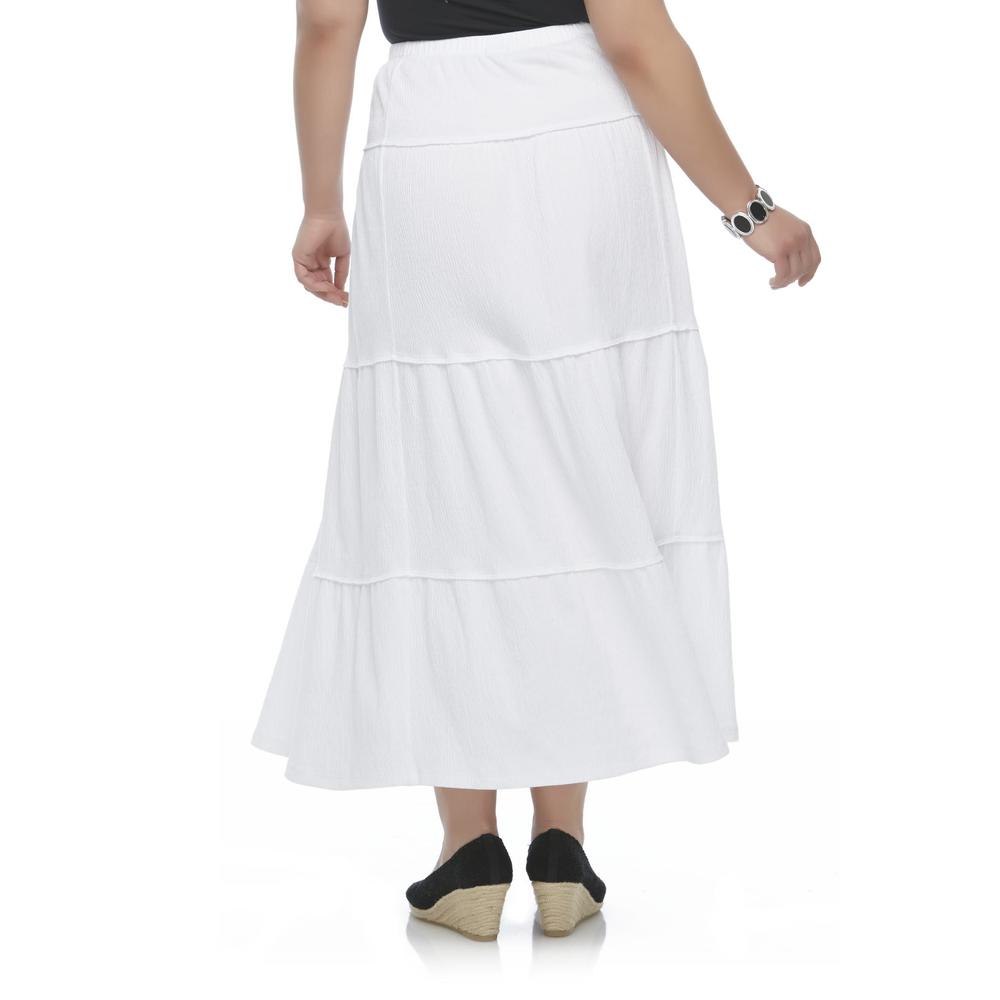 Basic Editions Women's Plus Tiered Crinkle Skirt