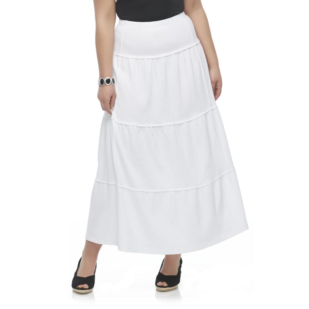Basic Editions Women's Plus Tiered Crinkle Skirt