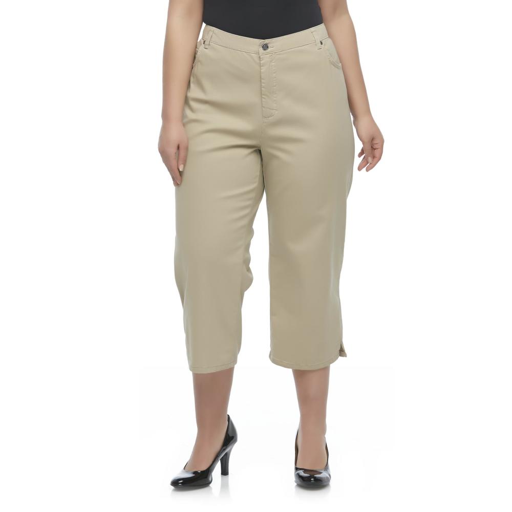 Basic Editions Women's Plus Twill Capri Pants