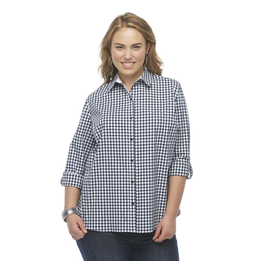 Laura Scott Women's Plus Button-Down Shirt - Gingham Check