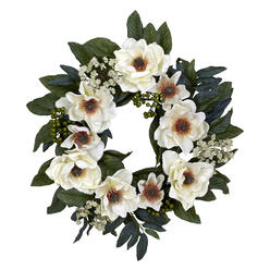 Nearly Natural Decorative 22" Magnolia Wreath White