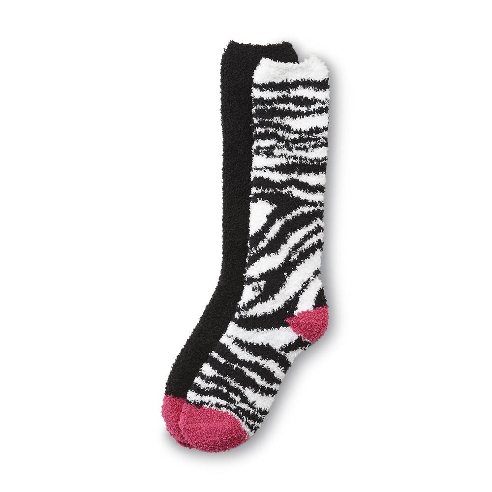 Joe Boxer Women's 2-Pairs Knee-High Cozy Socks - Zebra Print