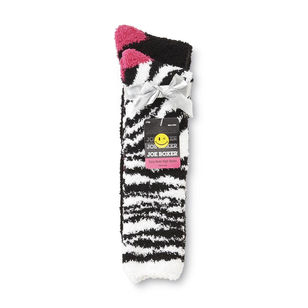 Joe Boxer Women's 2-Pairs Knee-High Cozy Socks - Zebra Print