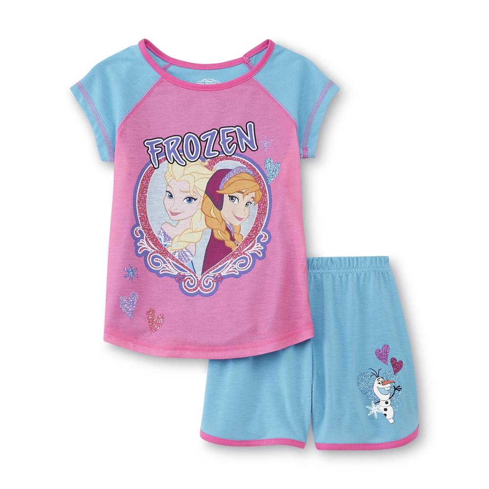 Disney Frozen Girl's Pajama Top & Shorts - Anna  Elsa & Olaf