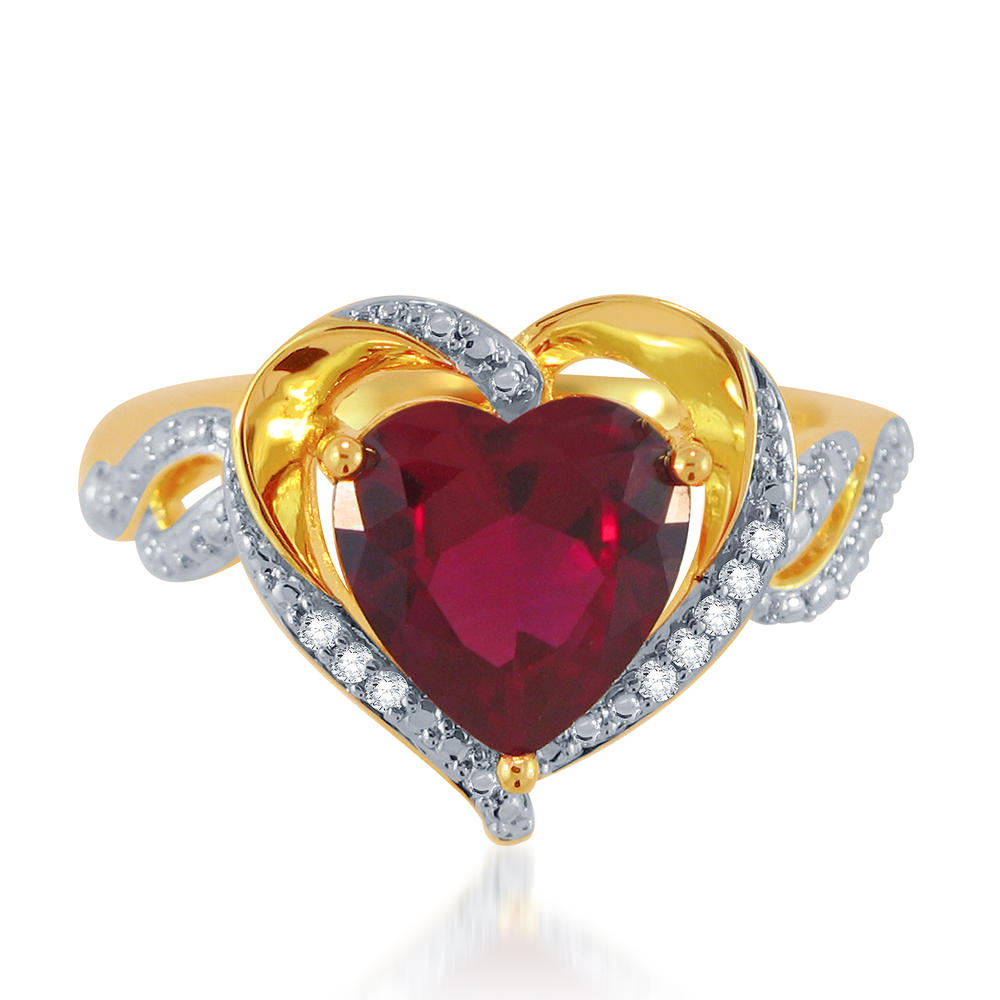 Gold over Brass Created Ruby and Diamond Accent 4 Piece Heart Set
