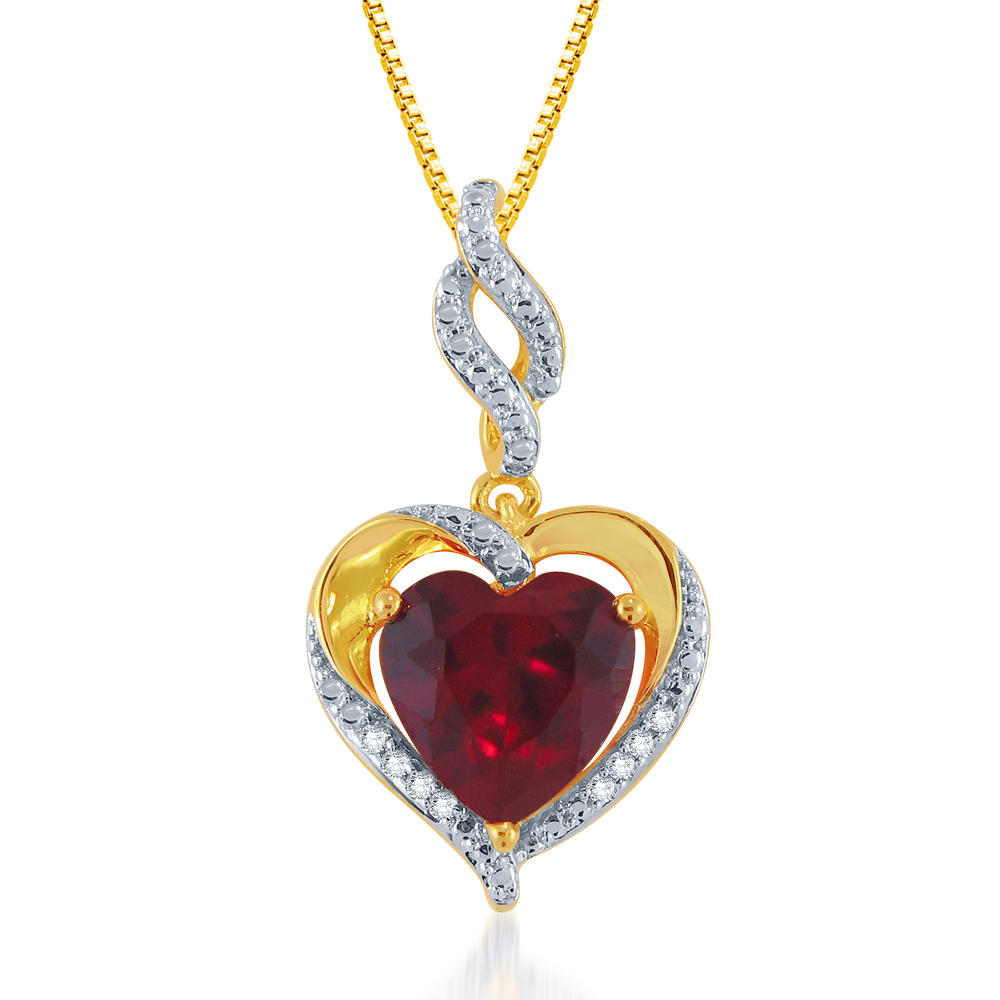 Gold over Brass Created Ruby and Diamond Accent 4 Piece Heart Set