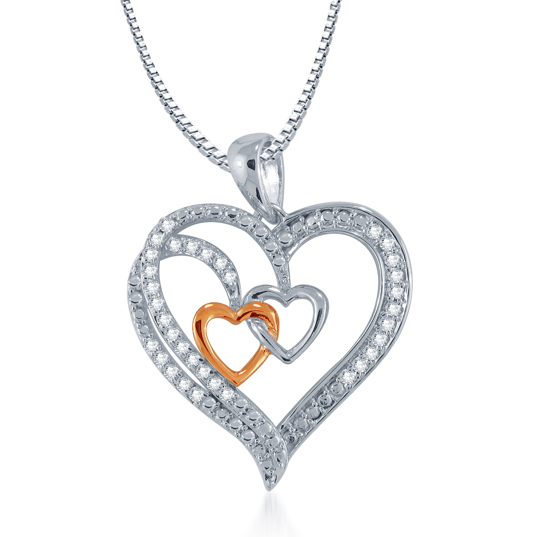 Sterling Silver .25ctw Heart in Heart Pendant