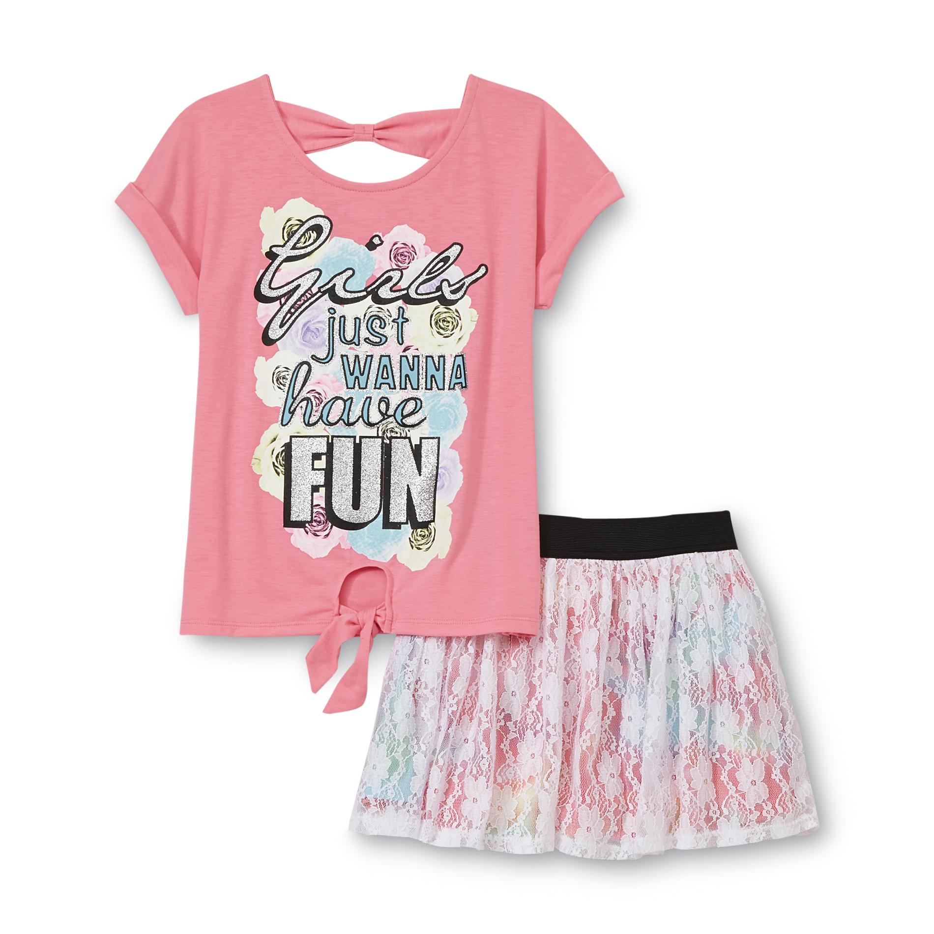 Piper Girl's Graphic T-Shirt & Skirt - Girls Just Wanna Have Fun