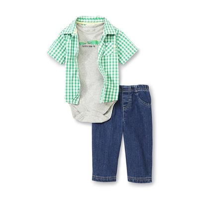 Small Wonders Newborn Boy's Bodysuit  Button-Front Shirt & Jeans