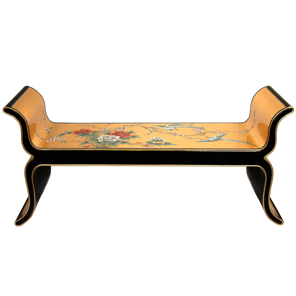 Oriental Furniture Gold Leaf Lacquer Bench