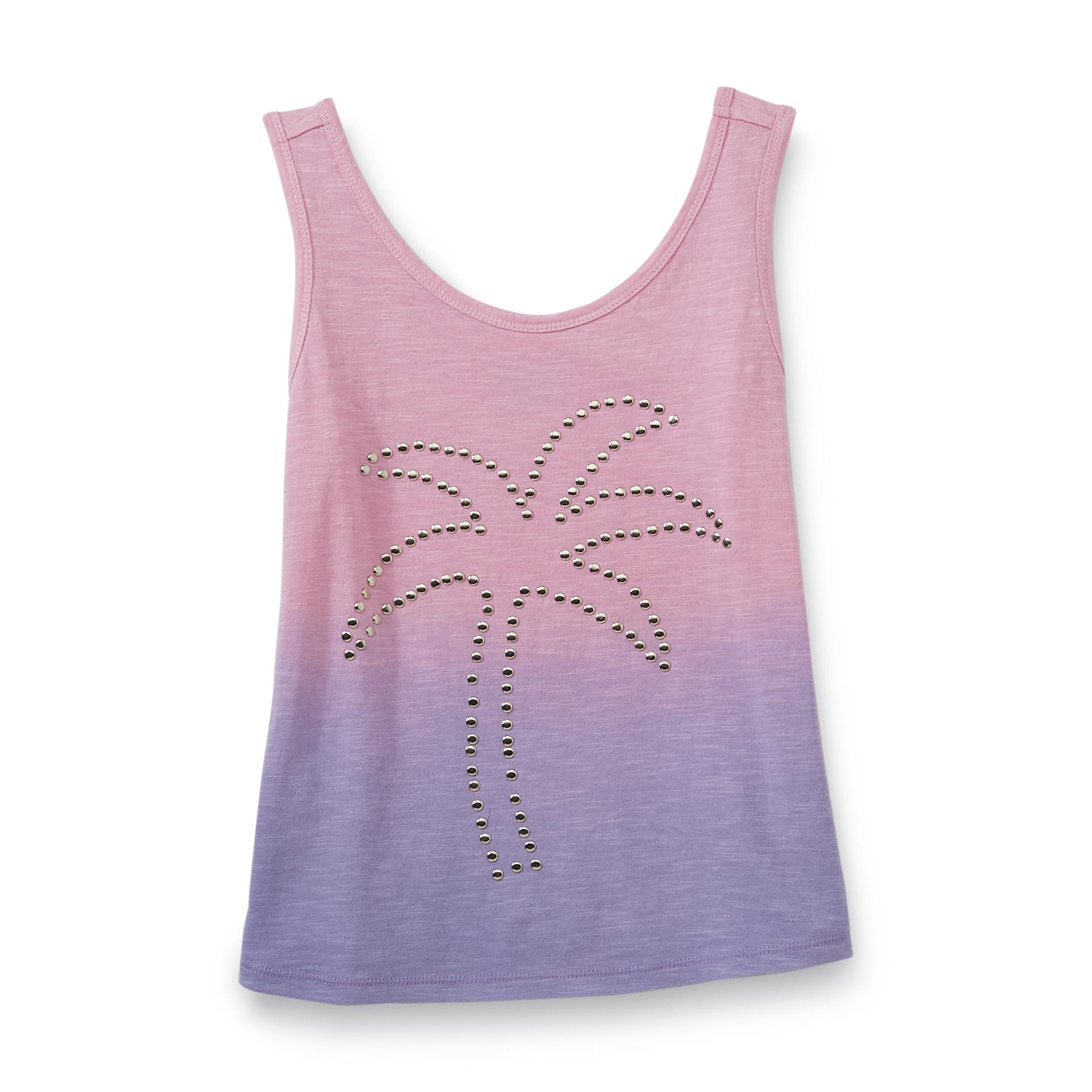 Route 66 Girl's Dip-Dyed Embellished Tank Top - Palm Tree
