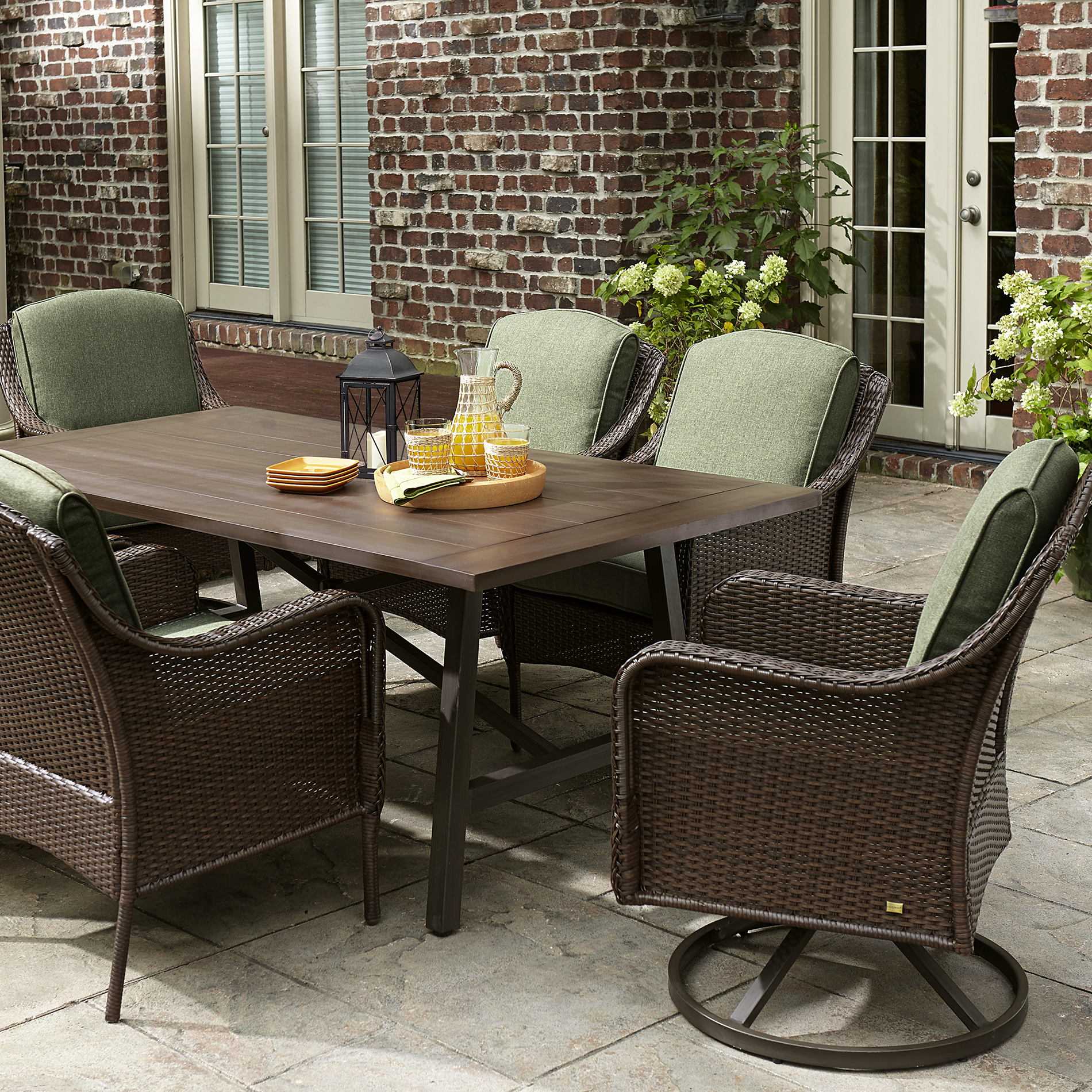 La Z Boy Outdoor Dmdl 7pc Madeline 7 Piece Dining Set Green American Freight Sears Outlet