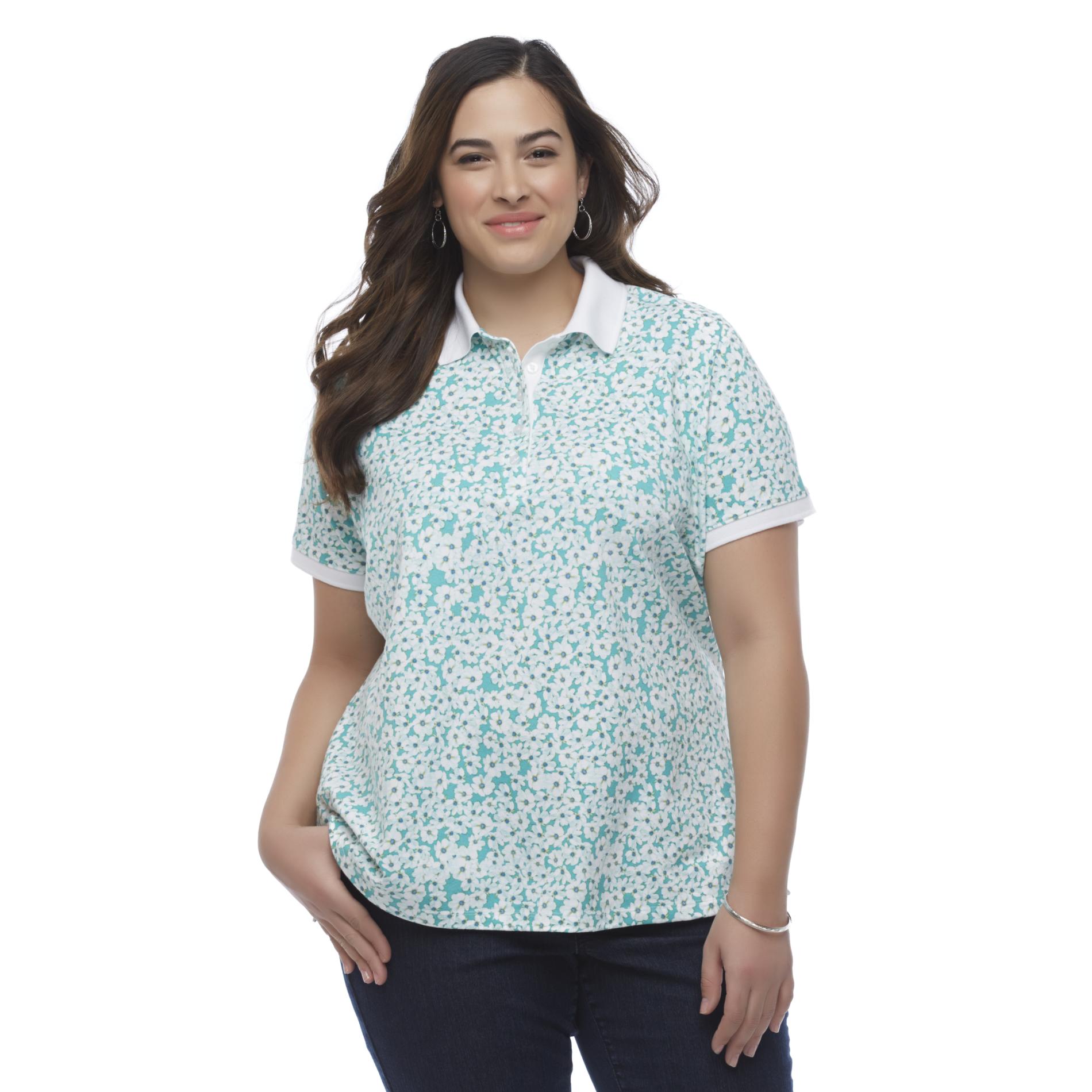 Laura Scott Women's Plus Polo Shirt - Floral Print