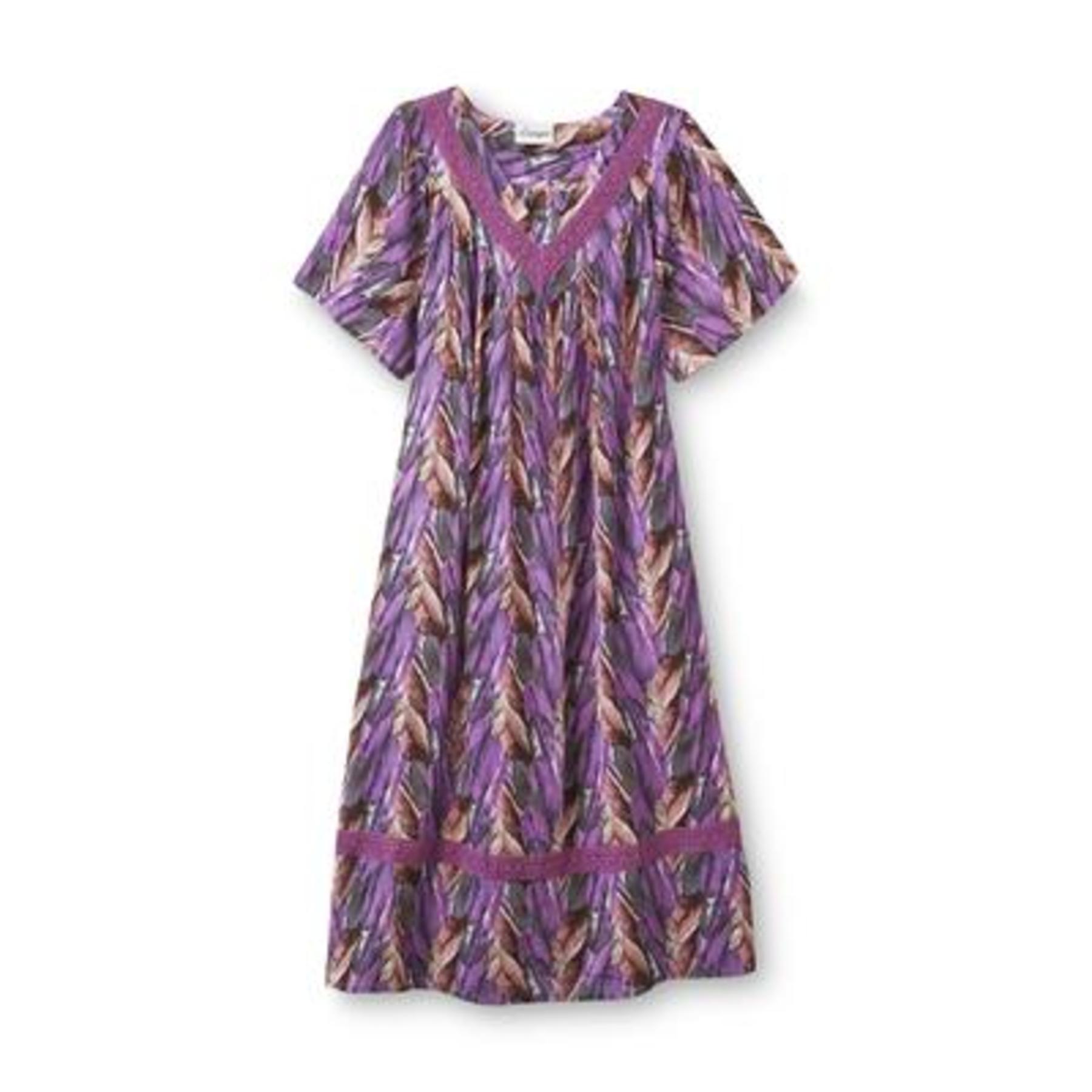 Loungees Women's Plus Lounge Dress - Feather Print
