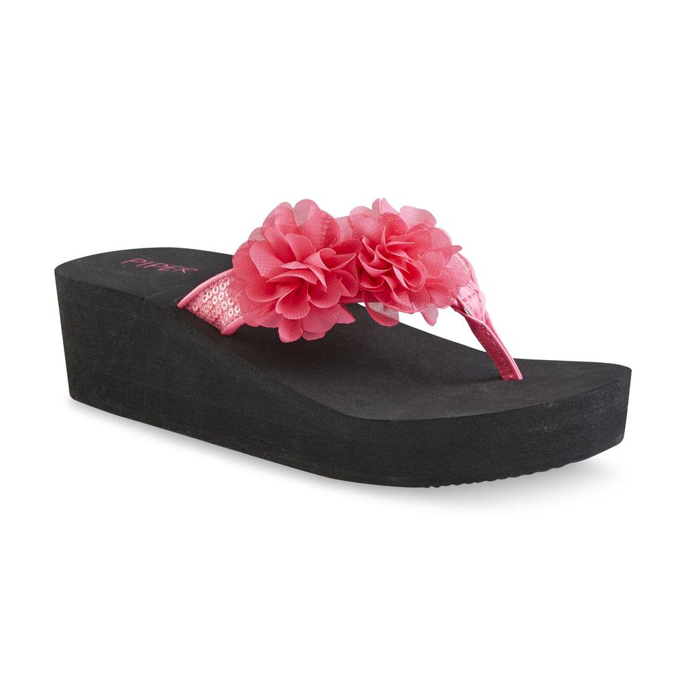 Piper Girl's Roppy Pink Wedge Flip-Flop Sandal