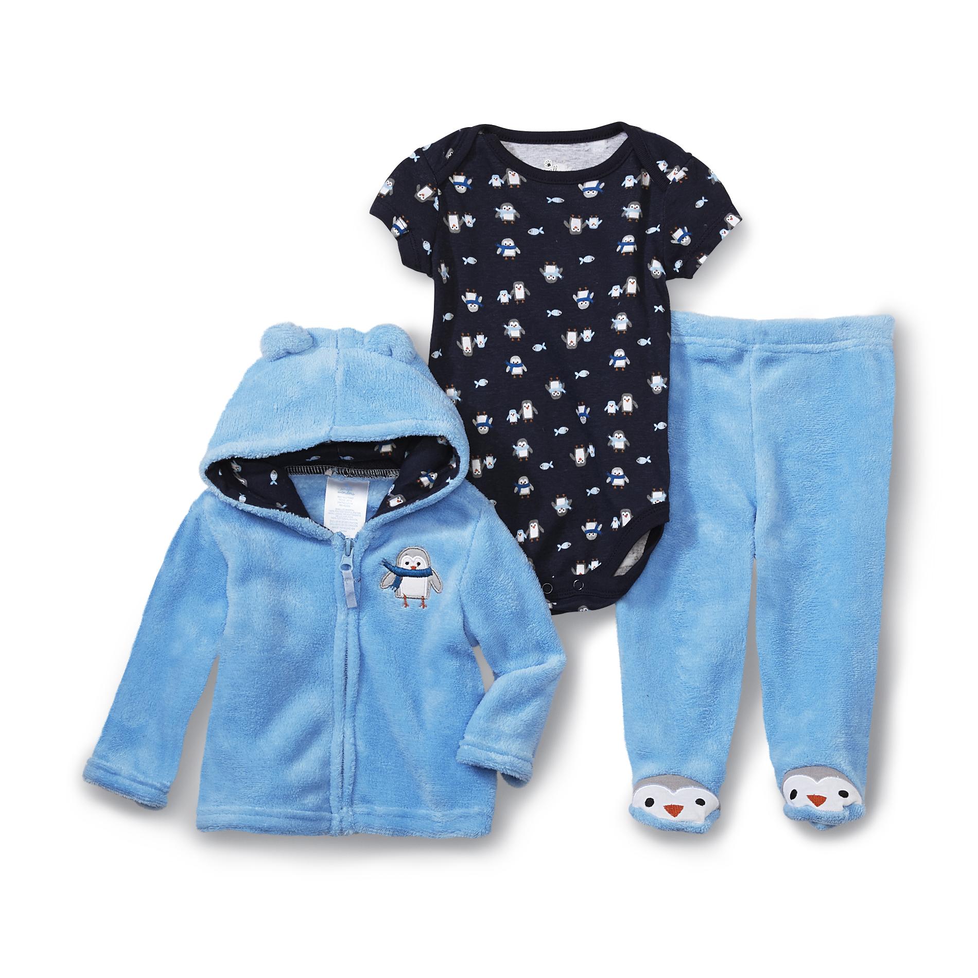 Small Wonders Newborn Boy's Hoodie Jacket  Bodysuit & Pants - Penguin