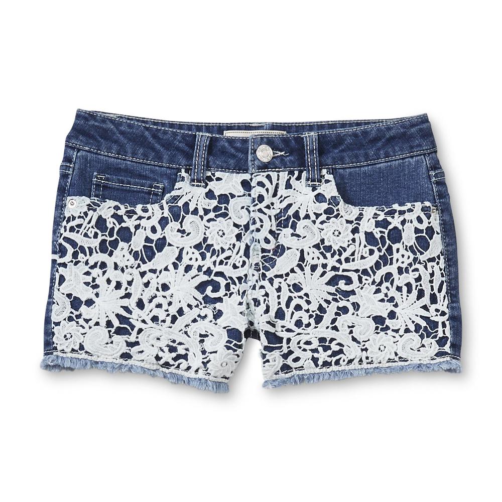 Route 66 Girl's Crochet-Front Denim Shorts