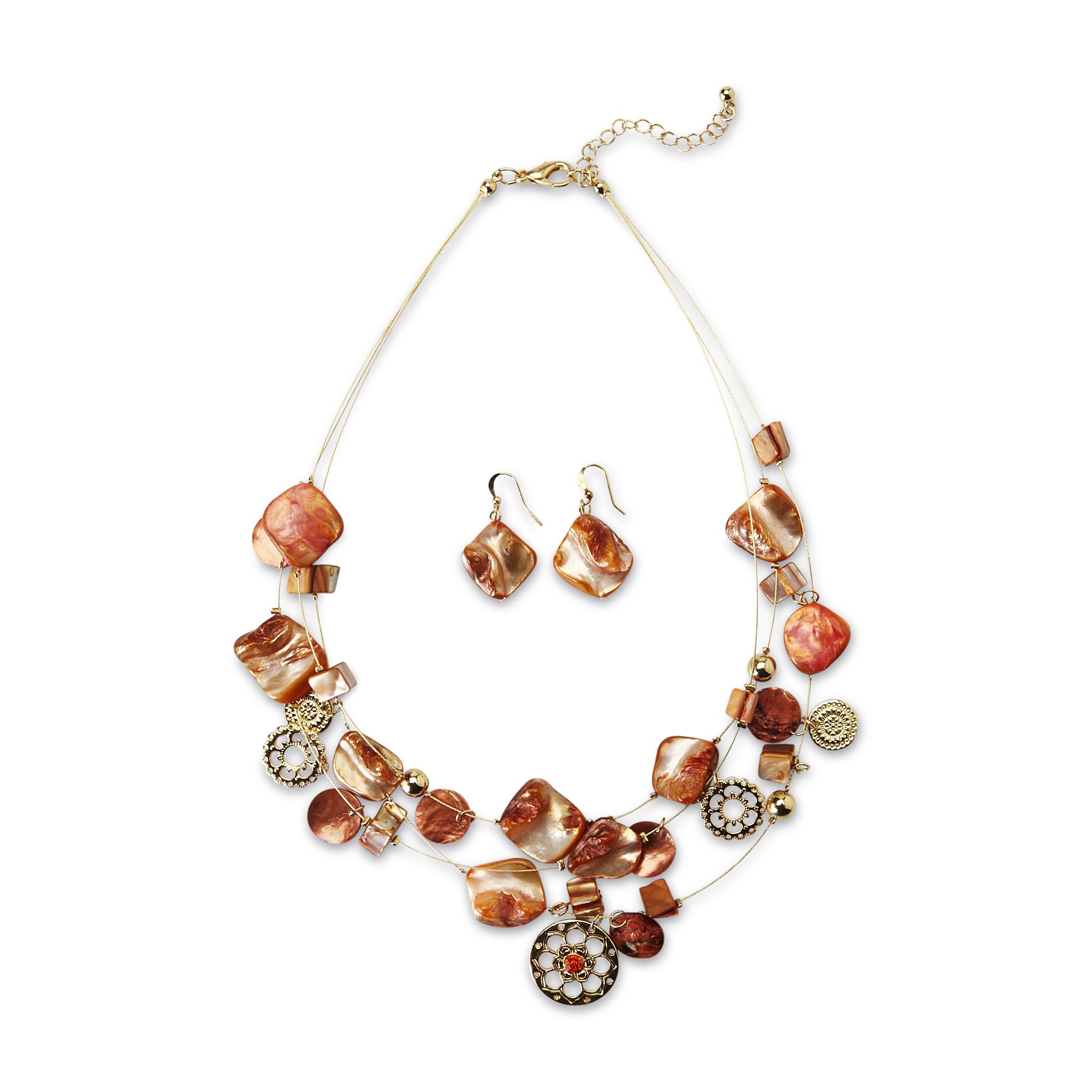 Jaclyn Smith Women's 3-Strand Necklace & Dangle Earrings