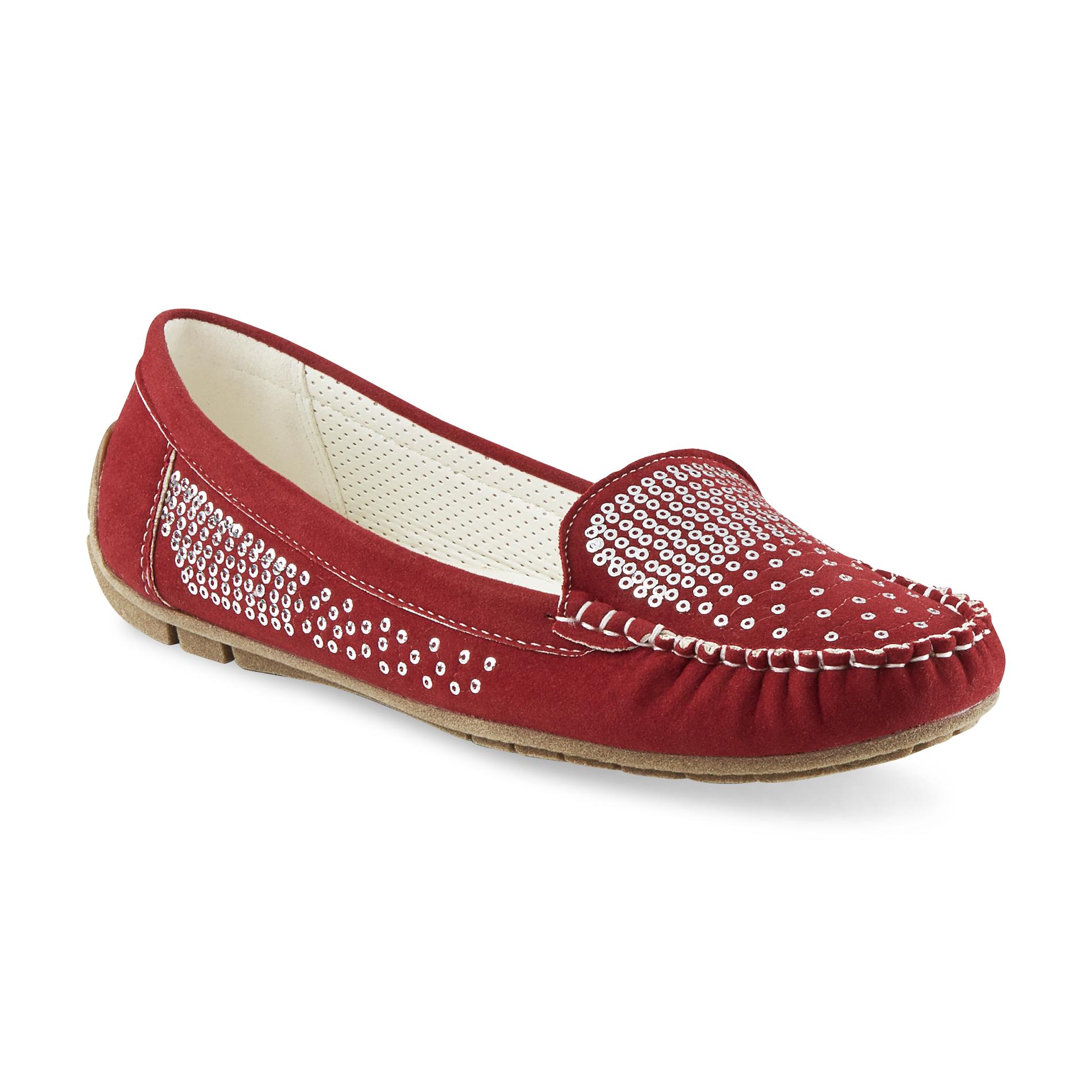 Italina Women's Donella Red Embellished Moccasin Flat