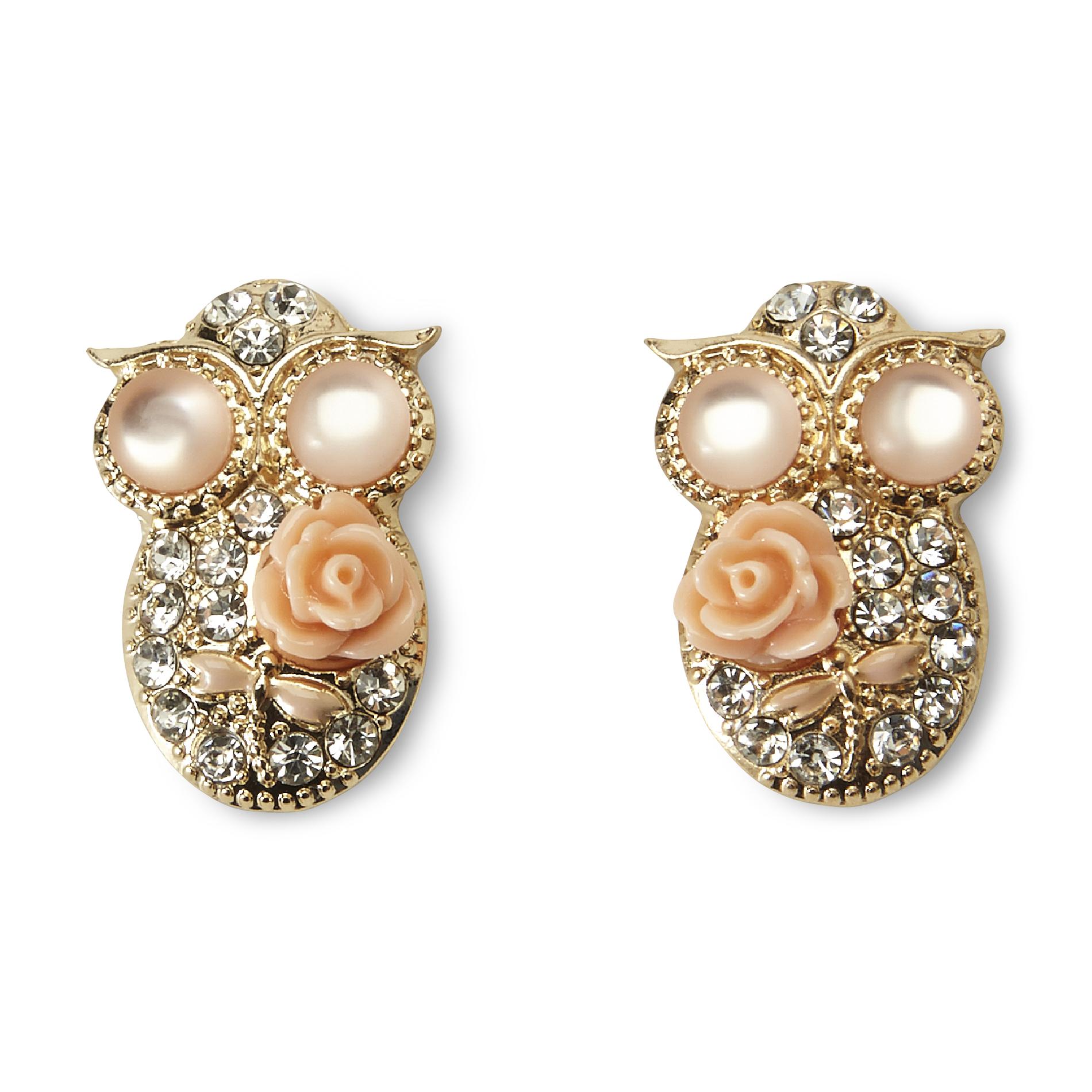 Joe Boxer Women's Goldtone Jeweled Owl Stud Earrings